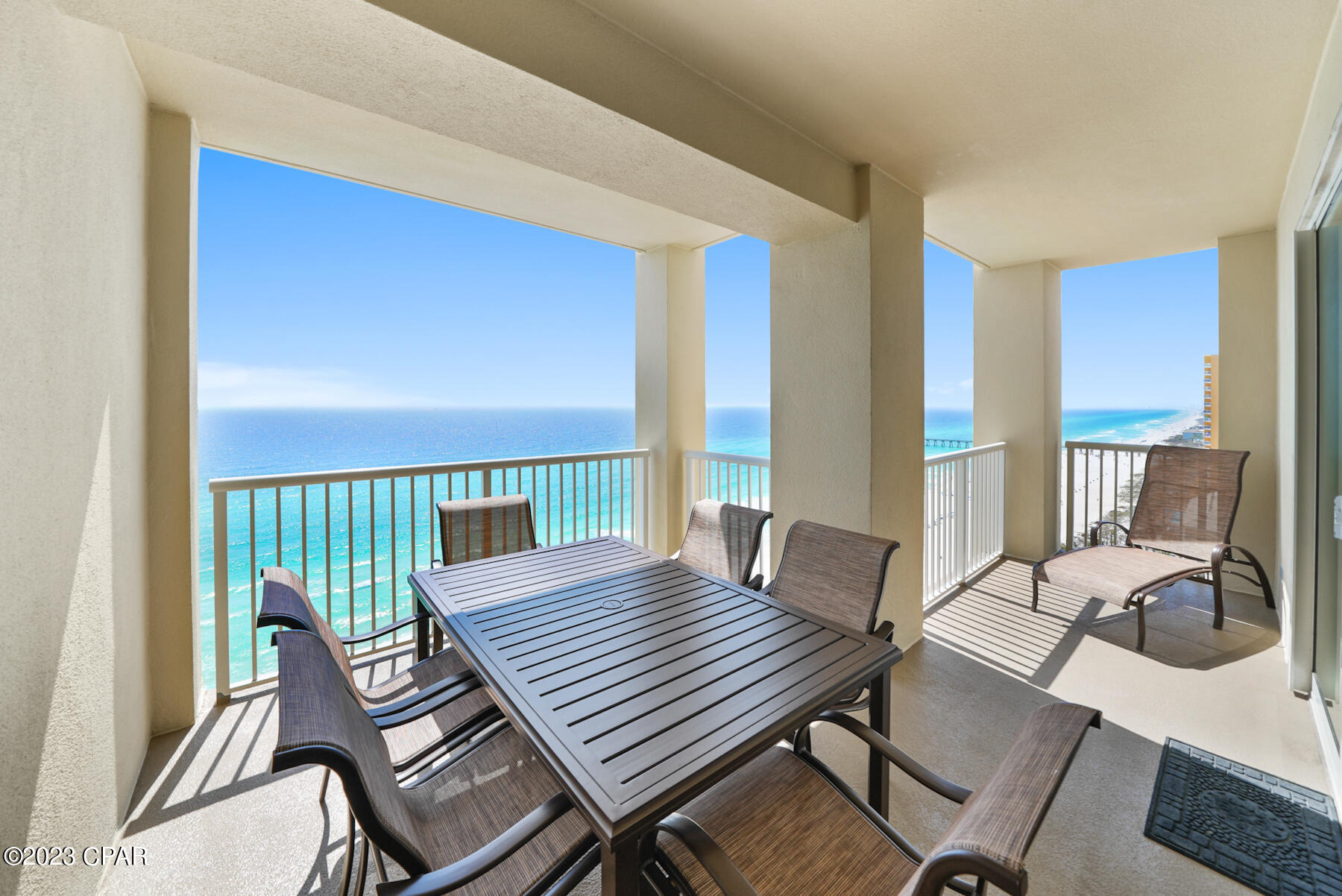 3BR gulf front condo? Yes! End Unit? Yes! Sunset views? Yes! In Demand, fresh, cool corner condo with an oversize balcony is ready for a new owner! This immaculate condo is turn key rental ready or as a Second Home with wood look tile in kitchen and living room and new carpet in the bedrooms. Gorgeous gulf views from the master bedroom and living/dining room, gulf view from Bedroom #2, spacious Bedroom #3 plus BUNK COVE. Living room furniture is new and this condo is ready for your family, friends, and guests to enjoy the Summer! Grand Panama Beach Resort has one of the shortest walks to the beach (no stairs), Gulf Front pool and hot tub, a heated pool and fitness center, and nearby several of the best restaurants on the beach!