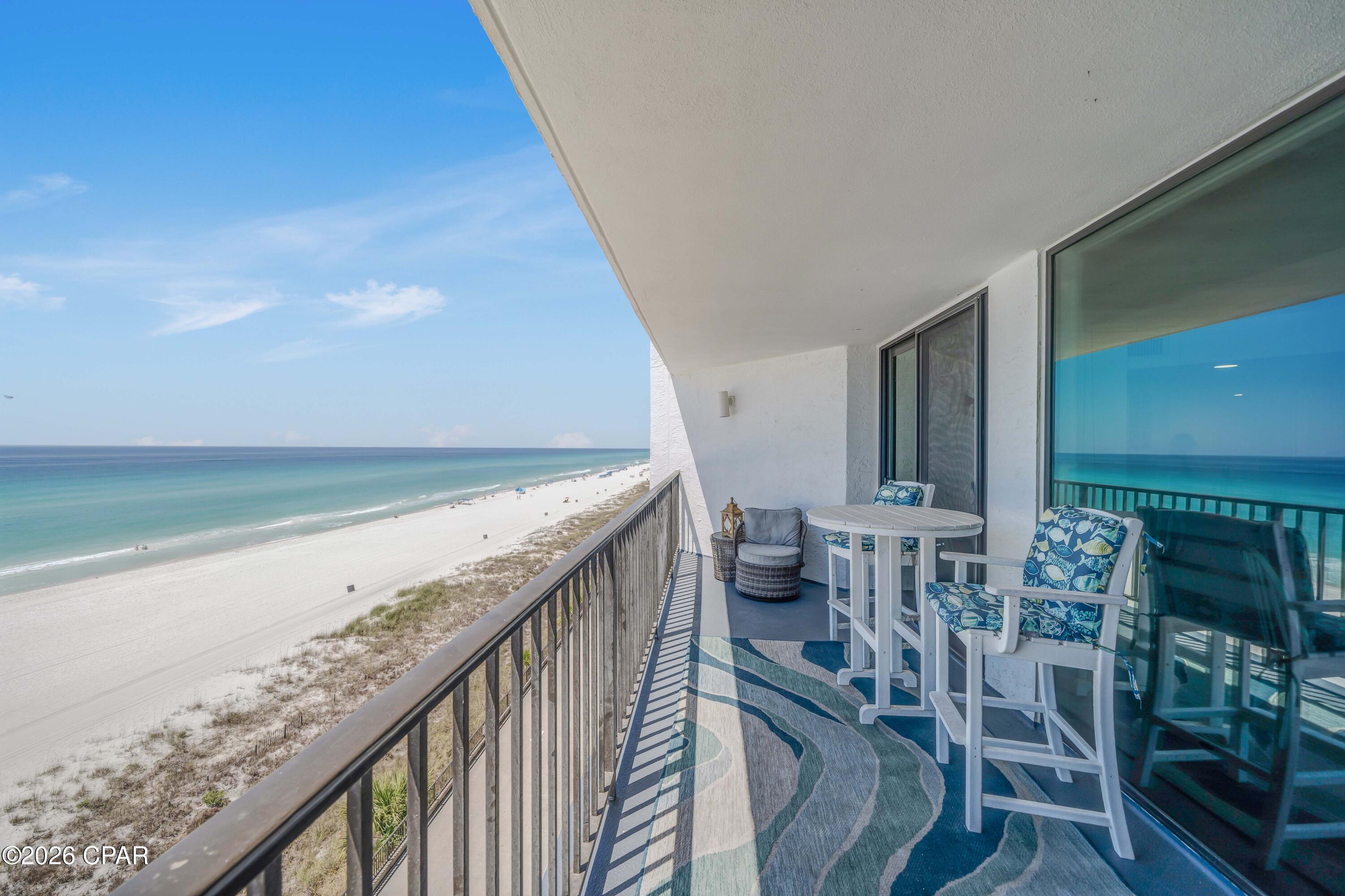 Wow - JUST LIKE NEW! Come  see this gorgeous updated 3 bedroom coastal condo with amazing gulf views in Panama City Beach! This condo is located in the highly desirable 6th floor and west building in Aquavista Condos. Open the door and fall in love with the spacious open floor plan, and wall to wall windows with one of the best views in all of Panama City Beach!  Seller has just replaced all of the slider doors and windows with impact glass.  Upgrades include ship lap walls and ceilings, vinyl plank flooring, new furniture inside and out, leathered granite countertops in the kitchen, newer appliances, beautiful backsplash, 2 new walk-in showers, marble and quartz countertops in bathrooms and more!  Aquavista Condos is a gated community with convenient covered parking under the building, gulf front pool, hot tub and a fabulous owners lounge. This low-density condo complex features 4 elevators so no waiting for elevators.  You also have a huge stretch of white sand to spread out and relax on your deeded beach - you never have to worry about where to put your chair at the beach at Aquavista!  This community is ideally located near to Pier Park, and the west end and close to popular Inlet Beach and 30A. Call today to make this your next full-time home, second home or vacation rental!