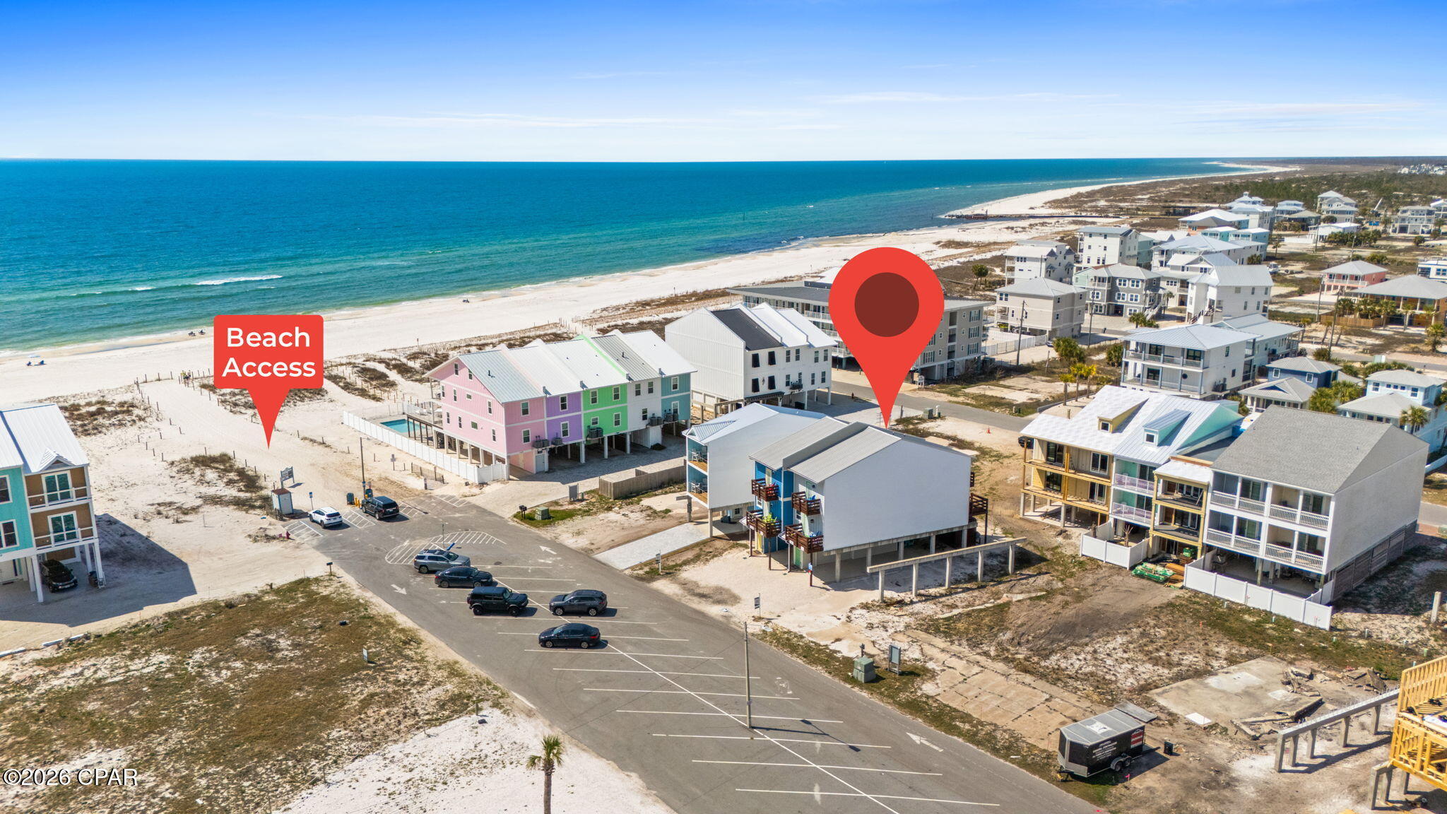 SALTY LIFE AWAITS! 110 37th St # B in Mexico Beach is an inviting 3 bedroom/3.5 bath coastal getaway located steps from the sugar-white sands of the Gulf. Perfectly positioned on the beloved ''Pier Street,'' this charming beachside townhome sits only about 300' from the sand, making sunrise walks & sunset strolls part of everyday life in this laid-back coastal town. Inside, you're welcomed with a bright open-concept living space designed for comfort, relaxation & easy entertaining. The spacious living room features coastal décor, comfortable seating & abundant natural light, creating the perfect place to unwind after a day on the beach. The layout flows seamlessly into the kitchen & dining area, making gatherings with family & friends effortless. The fully equipped kitchen is both stylish & functional. A dining table anchors the space for meals together while additional bar seating offers a casual spot for coffee or quick bites before heading out to enjoy the day. Outdoor living is one of this home's highlights. Each level features a private balcony with Gulf views--perfect for morning coffee or evening cocktails while enjoying the coastal breeze. Beneath the home you'll find a convenient outdoor shower & bathroom for rinsing off after beach days along with space to relax or gather with friends. Positioned in the coveted X Flood Zone, this elevated property provides both peace of mind & outstanding views. Mexico Beach is known for its relaxed small-town charm & uncrowded beaches along Florida's Forgotten Coast. Spend your days fishing, paddleboarding or simply soaking up the sun. One of the best parts of living here is hopping on your golf cart & cruising all over town--whether you're heading to the beach, grabbing dinner or exploring. Whether you're searching for a personal beach retreat, second home or proven vacation rental home, this property offers the perfect blend of location, comfort & coastal lifestyle. Call for your private tour & LIVE THE BEACH LIFE!