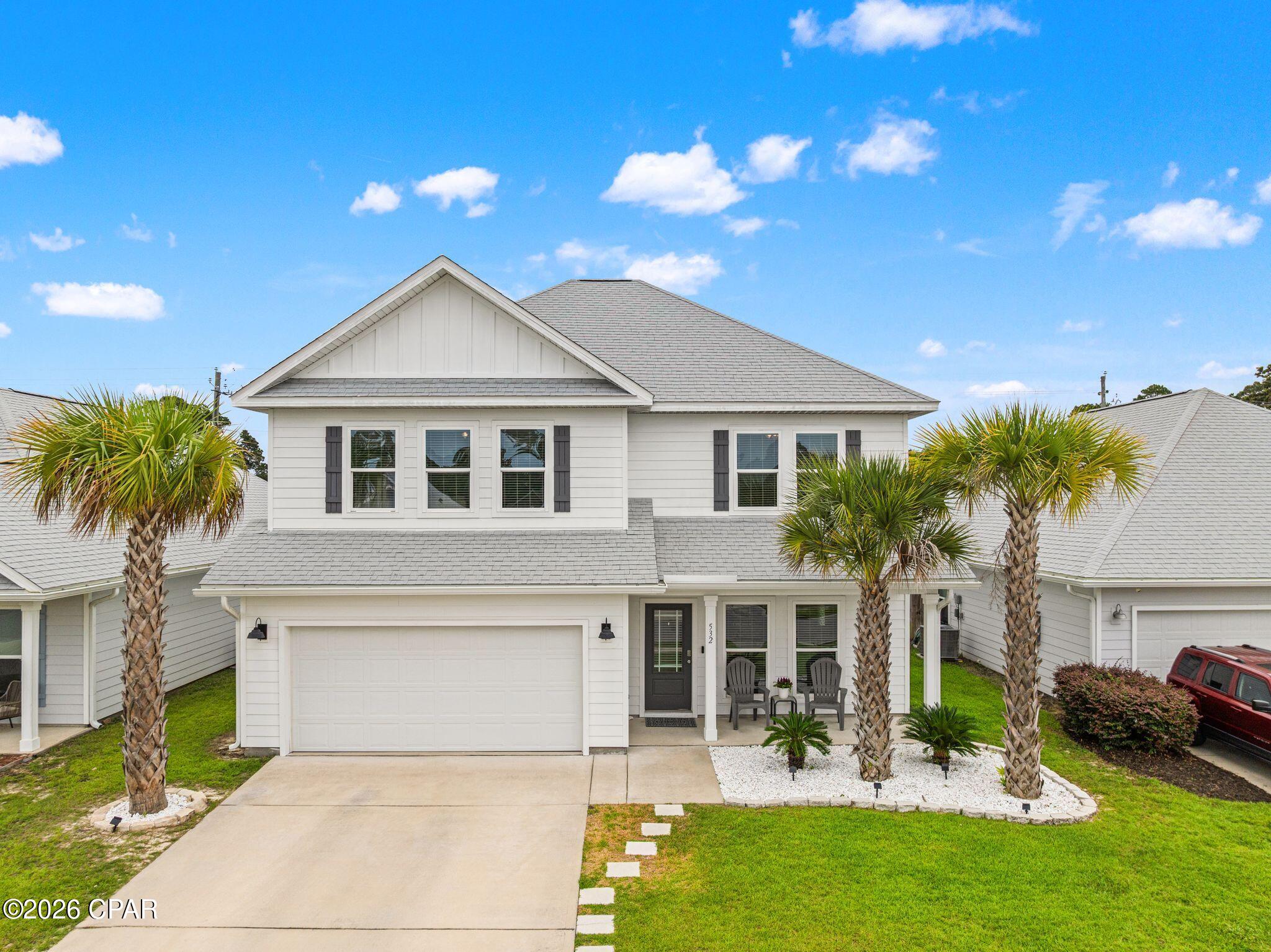 YOUR COASTAL BEAUTY AWAITS! A 2021 CRAFTSMAN, TUCKED AWAY ON A PRIVATE CUL-DE-SAC. Deeply loved and meticulously maintained by its current family, this property is filled with warmth, character, and an incredible sense of home. Spanning over 2,600 square feet of brilliantly designed living space, this immaculate 4-bedroom, 3.5-bathroom residence is the definition of modern coastal comfort. With a fresh, open-concept layout and premium upgrades throughout, this house proves you do not have to sacrifice space for a phenomenal location.

DESIGNED FOR EFFORTLESS EVERYDAY LIVING, THE FLOOR PLAN FEATURES TWO SEPARATE LIVING ROOMS TO GIVE EVERYONE IN THE FAMILY PLENTY OF COMFORTABLE SPACE TO SPREAD OUT. The main level offers ultimate privacy with a spacious 1ST FLOOR PRIMARY BEDROOM retreat featuring a massive walk-in closet and an en-suite bathroom that serves as a true oasis, boasting a large walk-in shower. The heart of the home is a beautiful chef's kitchen equipped with stunning granite countertops, a sleek smooth-top stove, high-end stainless steel appliances, pantry, and cabinetry offering incredible storage. Beautiful, durable vinyl plank flooring runs throughout the downstairs living areas, perfectly complementing the modern finishes while standing up to a busy lifestyle. Fully equipped for convenience, the property includes built-in smart-home technology with keyless entry, a touch-screen control panel, a smart doorbell, and Echo Dot integration.

THE SECOND LEVEL IS AN ABSOLUTE DREAM FOR FAMILIES OR HOSTING GUESTS, HIGHLIGHTED BY A MASSIVE SECONDARY LIVING ROOM. This spacious upstairs family or game room is the perfect, comfortable flex space for a pool table, a cozy media room, or a private retreat for kids to relax and play. The generously sized upstairs bedrooms feature cozy carpeting and share a highly functional Jack-and-Jill bathroom. Step outside to your private outdoor oasis, where a covered patio overlooks a fully privacy-fenced backyard, creating a secure environment that has been the setting for countless weekend cookouts and wonderful family memories.

LOCATION IS EVERYTHING, AND FOR MILITARY BUYERS, THIS IS THE ULTIMATE PCS DREAM WITH NSA PANAMA CITY RIGHT AT YOUR DOORSTEP. From your quiet cul-de-sac, your morning commute to the Navy base is literally under five minutes, making it an absolute dream for active duty families or busy professionals. When it is time to unwind, you are perfectly positioned less than ten minutes from the pristine shores of St. Andrews State Park and the sugar-white sand beaches. Spend your weekends exploring the waterfront dining and shopping of the Grand Lagoon, grabbing authentic local flavor at Dat Cajun Place, or celebrating the sunset at the legendary Schooners.

PRICED COMPETITIVELY, THIS INCREDIBLY LOVED HOME REPRESENTS A FANTASTIC VALUE AND THE PERFECT LANDING SPOT FOR A RELOCATION. This property is incredibly versatile and warmly welcomes VA, FHA, Conventional, and Cash buyers. A nearly-new build with two living spaces, this much square footage, and this level of comfort is a rare find on the coast, so schedule your private tour today!