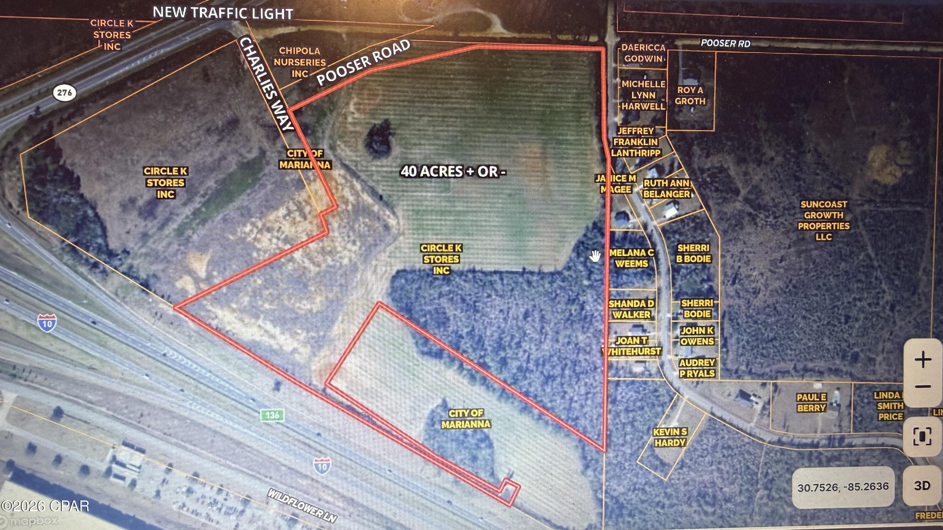 This 40± acre parcel at 00 Charlies Way in Marianna, Florida presents a rare opportunity for a mixed-use development or long-term land investment near the growing I-10 Exit 136 corridor. With convenient interstate access and proximity to ongoing commercial and industrial development activity, the site is well-positioned for future uses such as retail, hospitality, service-based commercial, residential, or other complementary mixed-use concepts.
Marianna and Jackson County continue to gain attention as a Northwest Florida growth market, supported by I-10 connectivity, available infrastructure, and nearby development initiatives including the Marianna/Jackson County Distribution and Construction Services Park, which promotes industrial, distribution, and commercial growth near Exit 136.