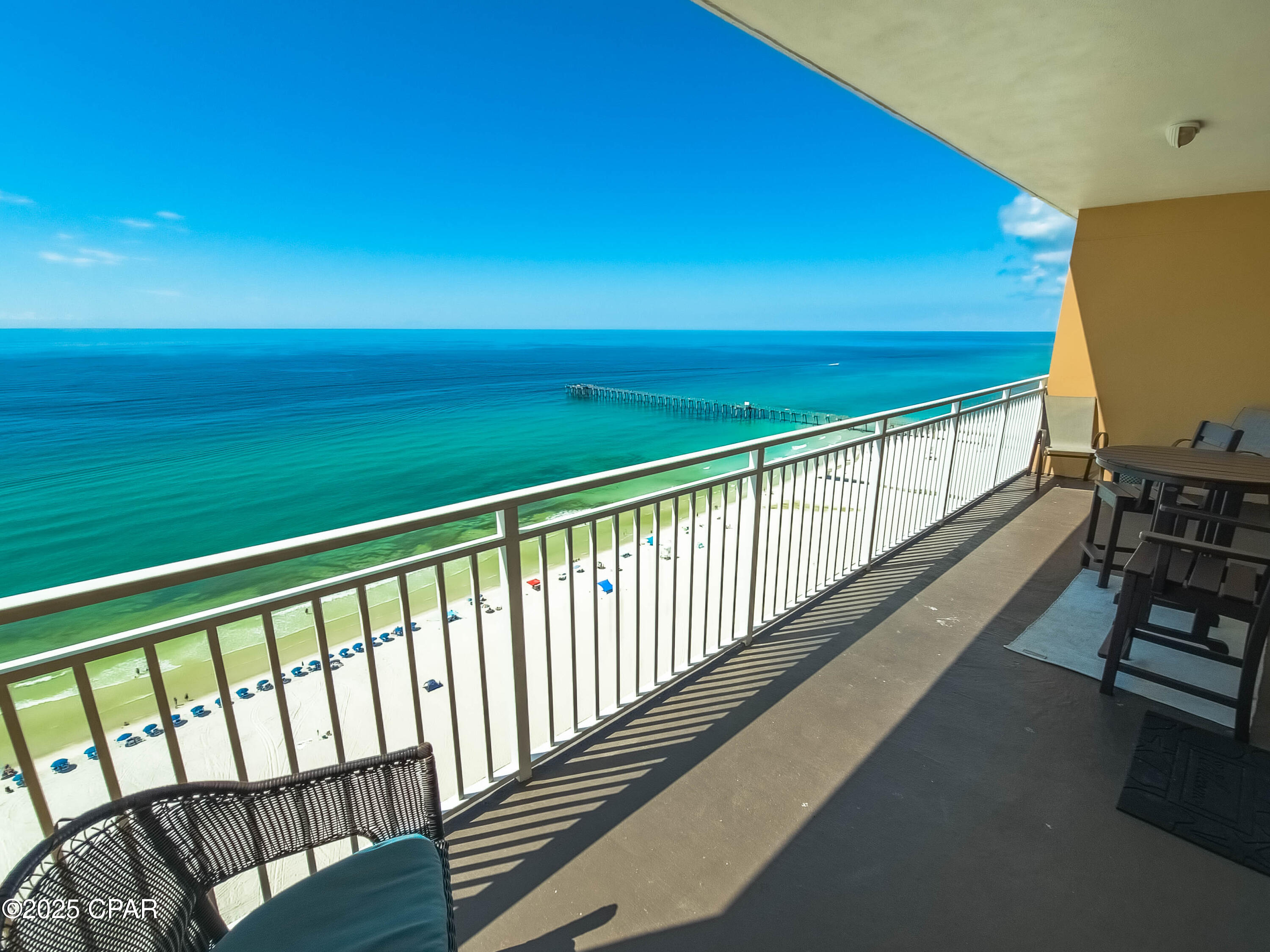Welcome to a sunny shore oasis at Sterling Reef 1802B. This 18th-floor Gulf front condo offers breathtaking views of turquoise waters and sugar-white sand. Brand new luxury vinyl plank flooring was installed in September 2025, complementing a bright coastal design and open layout that draws your eye to the horizon. The Gulf front primary suite opens to the balcony, which also connects to the living room, creating seamless indoor-outdoor living. With two bedrooms, and two baths, this fully furnished condo is turnkey and professionally styled. Marketed on Airbnb as Sunny Shore Oasis, it boasts outstanding reviews and secured bookings that convey to the new owner. Sterling Reef features resort-style amenities including two pools, a fitness center, outdoor grilling and picnic areas, and private beach access. Recent building updates include modernized elevators and exterior finishes. Located next to the County Pier, across from Shipwreck Island, and just minutes to Pier Park.