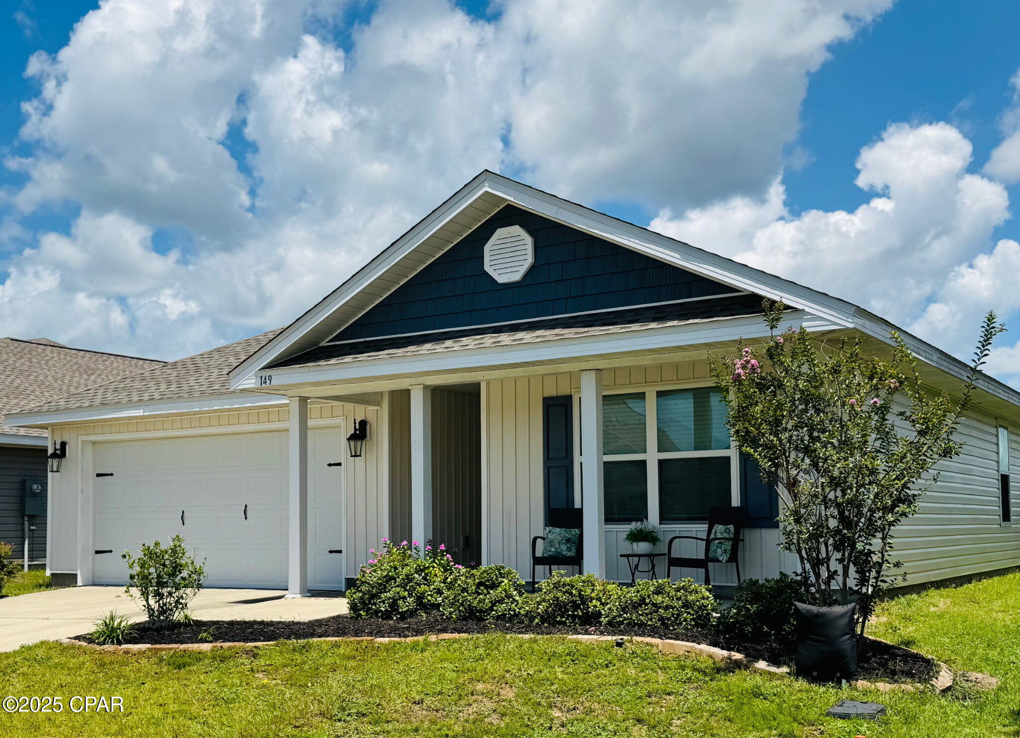 JUST REDUCED! Lease Purchase option available!  This model is different than the models on this street!  Larger than most in the subdivision. Almost 2,100 sf  of wonderful living space! Front porch welcomes you as you enter home! Plenty of room for your rockers and table! It also backs up to a pond that gives you a lovely open space!  LVP flooring throughout main areas with carpet in the bedrooms. The Great Room is oversized with custom shiplap on large wall for a nice decorative touch! The TV frame conveys for new owners. The large open space is bright with plenty of light shining through! With this plan there is a large Dining Room offset from the Kitchen - perfect for oversized table. You can see the school bus come anad go behind the home.  The Kitchen has everything you need for ease of use - plenty of cabinets with dishwasher, pantry, microwave and range. The center island has double stainless steel sinks with separate water faucet set up for water filtration system. Refrigerator conveys with home. Walk in laundry room - the washer and dryer convey with home. The Primary Bedroom has two walk in closets with oversized shower and double sinks. Screened Patio with fan located off Great Room. Cutom Interior painting,  A/C unit less than 4 years old, fairly new water heater, recessed lights throughout the home. Grinder pump installed for the sewer system - $4000 value. Irrigation line was installed for potable water to use for irrigation to water lawn with secondary water at a fraction of the cost of regular city water. Better for your lawn!  New roof added less than 4 years ago.  Smart lighting in main great room/kitchen areas as well as primary bedroom and porch. The home has a security device on wall of kitchen with camera! It also controls sensors for windows and doors - ADT compatible. They used ''Alexa Guard'' so you can log into this with your phone to see inside the home! Blink Doorbell System and keyless entry at front door. Double car garage with storage shelving that conveys with home. Fanning Bayou is a beautiful subdivision.  The families in here are so friendly with lots of children!  The community also has a pool house with a 5,000sf pool, open and shaded lounge areas, entertainment pavilion, BBQ grills, playground and open walking space. Located 15 minutes from the North Bay Boat Launch and park that leads out into the Gulf for boating and fishing enthusiasts!  Come see this beautiful home!