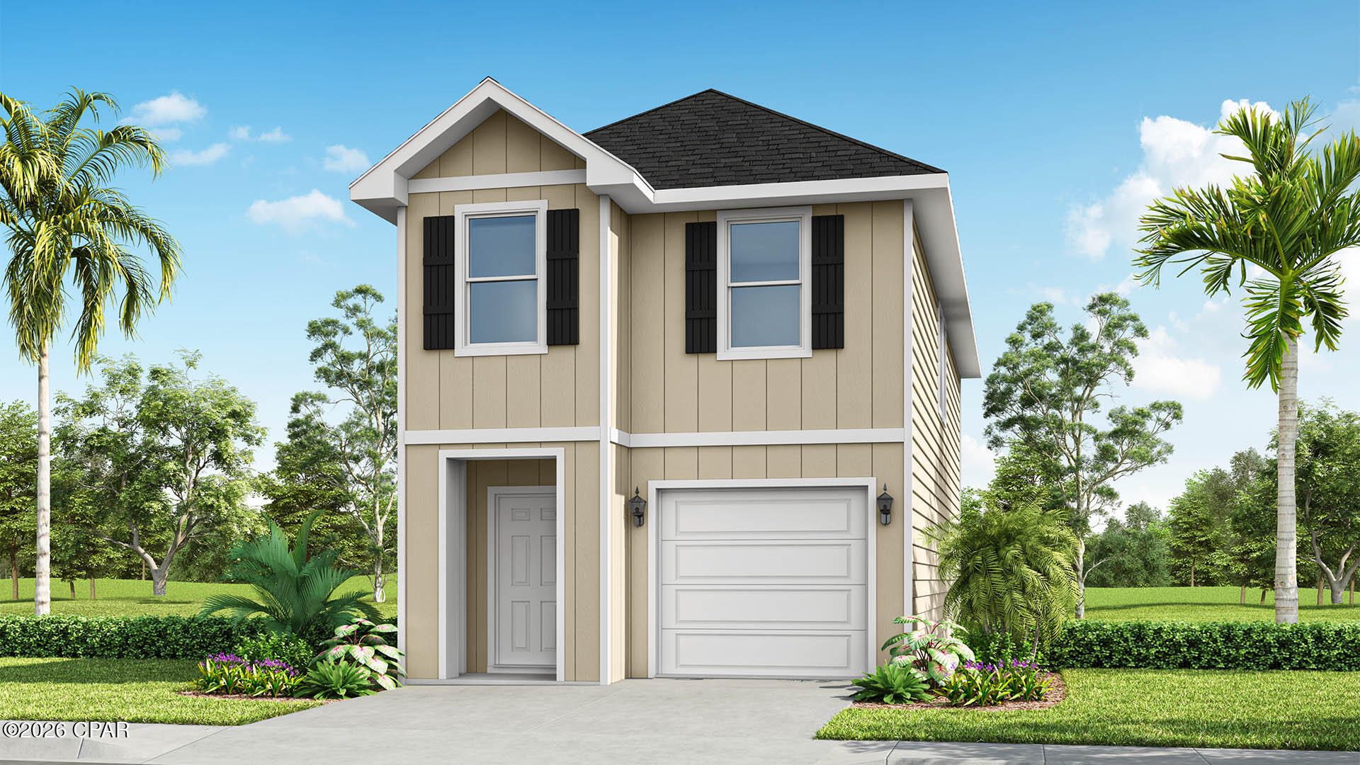Welcome to the Canmore, a new home featured at Salt Pines in Port Saint Joe, Florida. The Canmore is a charming two-story home featuring 4 bedrooms, 2.5 bathrooms and offering 1,578 square feet of living space with a 1-car garage. The bottom floor features 9-foot ceilings and the upper level has 8-foot ceilings. This cozy home is perfect for the comfortable vibes that Port Saint Joe is known for.

A front porch (per plan) welcomes you into the home and opens to the kitchen which includes granite counter tops, quality cabinets, stainless steel appliances and an open concept floorplan with the kitchen flowing seamlessly into the dining room and living room. The bottom level also features a half-bathroom and pantry next to the kitchen and stairs. Upstairs, the primary bedroom has an attractive ensuite bathroom that features a granite vanity countertop and quality cabinetry. Enjoy additional storage with a spacious walk-in closet located off the primary bathroom. Your secondary bedrooms all feature quality carpet flooring and a closet, and can be used as a bedroom, office, work out space or other bonus room. The possibilities are endless with the Canmore floor plan.

Additional features include EVP flooring in entry, living room, and all wet areas with soft carpet in the bedrooms. There are granite counter tops in all bathrooms and kitchen as well as a Smart Home Technology package allowing one central hub that talks to all the devices in your home. You can control the lights, thermostat and locks, all from your cellular device.

On the Exterior you will see quality vinyl siding, a covered front porch, and a patio in the back yard to enjoy the beautiful Florida weather. After a day of enjoying all that Port Saint Joe has to offer, enjoy a quiet neighborhood with friends and family in this cozy home.

To learn more about the Canmore plan and about Salt Pines, get connected with us today by requesting more information, or stop by the community in person. We look forward to telling you more about these lovely homes.