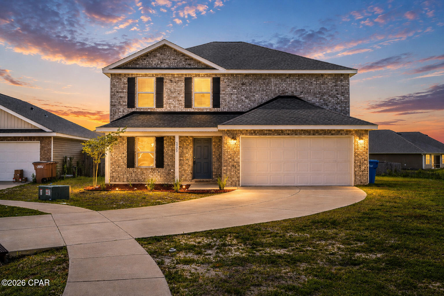 This 5 bedroom, 3 bathroom home offers a smart layout with a flex room at the front of the home, perfect for an office, playroom, or extra sitting area. The main living space is open and inviting, with the kitchen, dining, and living areas flowing together and sliding doors leading out to a spacious backyard. A guest bedroom and full bathroom are conveniently located on the first floor just off the living area, making it ideal for visitors or a private home office setup. The laundry room is also located downstairs for added convenience. One of the advantages of this home is that it's truly move-in ready. Unlike buying new construction, the home already includes blinds throughout and a full suite of stainless steel appliances, including the refrigerator--saving buyers additional expense and hassle after closing. The home sits at the end of the road with no house to the right, offering extra privacy along with a fully fenced backyard and 2-car garage. Upstairs, you'll find 4 bedrooms, including the spacious primary suite, plus generously sized secondary bedrooms with great closet space. Better than new, this home gives buyers the benefit of a newer home without having to navigate the builder process. Conveniently located near Majette Park, H.G. Harders Park, Tyndall Air Force Base, and shopping at Lindsey Commons