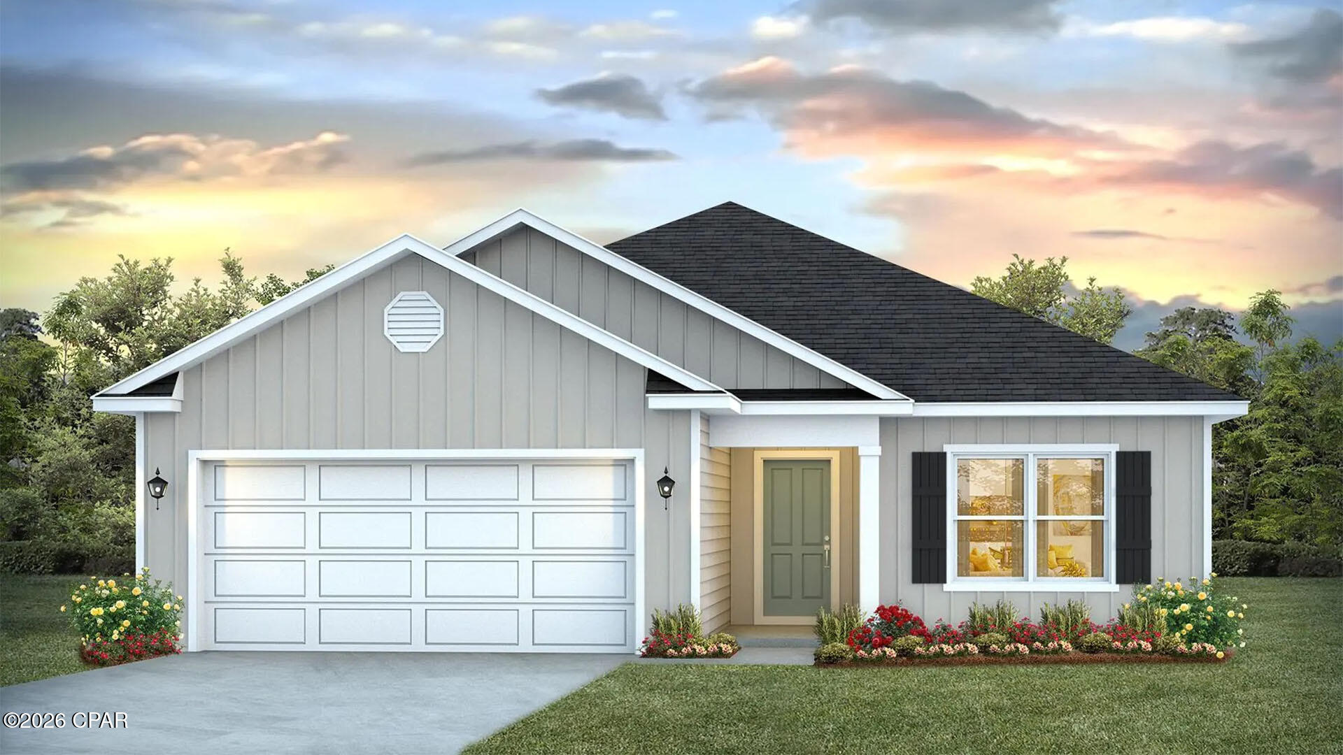 Welcome to the Lismore, a new home floor plan located at Liberty in Panama City, Florida. The Lismore is thoughtfully designed 3-bedroom, 2 bathroom, one-story home with 1.580 square feet of modern living. On the outside of your home, you will see durable vinyl siding, a spacious two-car garage with an opener and a fully sodded yard to the property lines. This home comes equipped with dimensional shingles with a limited lifetime warranty, electronic deadbolts on all exterior doors, weatherproof outlets, and hose bibs. Sidewalks line the neighborhood streets for you to enjoy the beautiful Florida weather at Liberty. Inside you will see 8' ceilings throughout, engineered vinyl plank flooring throughout the home and carpet in the bedrooms. The front bedrooms, bathroom, and garage are close to the front door and welcome you into an open living room and kitchen, perfect for having guests over. Granite countertops, white cabinetry with soft-close are in the kitchen and bathrooms, and the kitchen island make hosting or serving dinner at the bar a breeze. Complete with a pantry, and stainless-steel appliances including smooth top range, microwave, and dishwasher means your kitchen is fully equipped. The living room has plenty of windows for natural lighting and leads right to the back door. Each bedroom comes with soft carpet floors and spacious closets. The Primary Bedroom features a bathroom with a detached shower and double vanity with granite countertops. The walk-in closet is adjacent to the bathroom, meaning more space in your bedroom. As with all the homes in Liberty, your home is outfitted with the latest Smart Home technology allowing you to manage your home right from your phone, making your comfort easy and exceptional. Our Liberty community features underground utilities making it less susceptible to damage from severe weather leading to fewer outages and more reliable service. Residents of Liberty can enjoy exclusive access to two amenity centers, complete with two pools, a children's splash pad, two playgrounds for endless fun, a well-equipped gym, poker room, yoga room, two pickle ball courts, basketball court, and a well-equipped fitness center. Embrace the lifestyle you deserve where every detail is curated for your ultimate enjoyment.