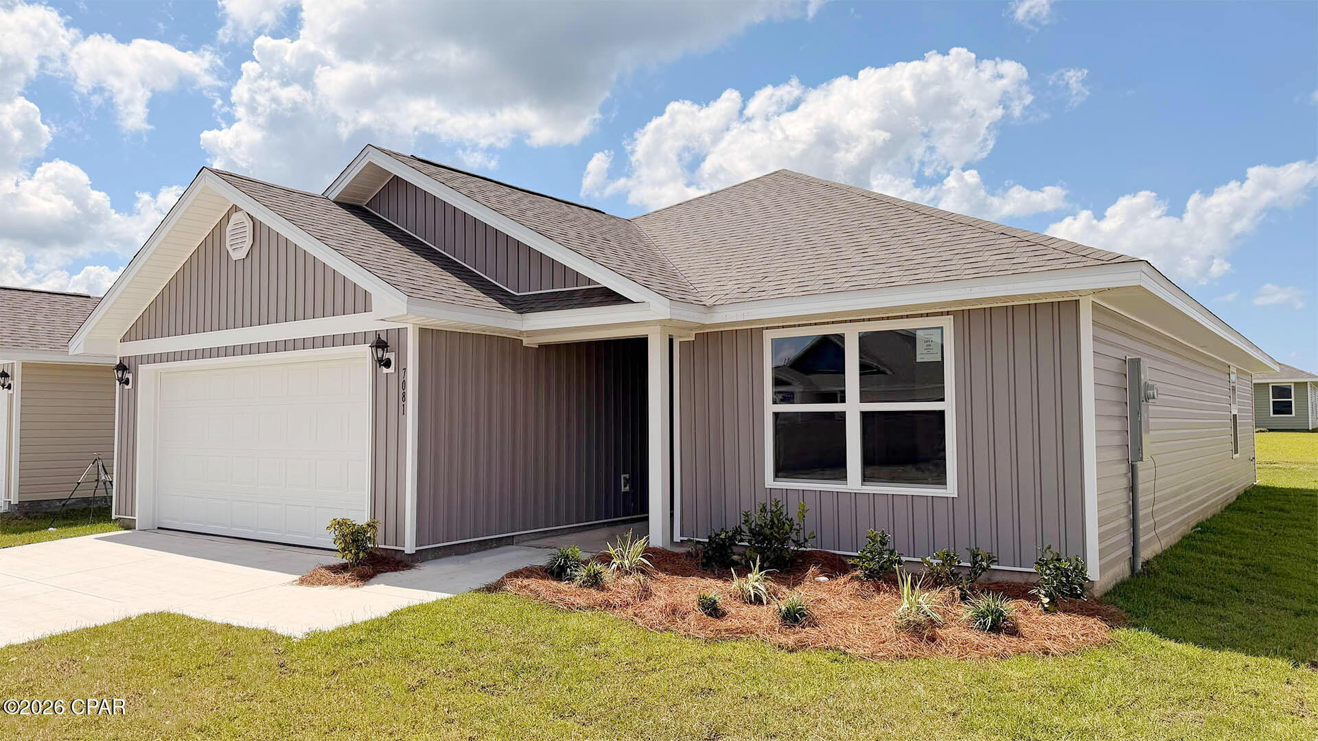 Welcome to the Lismore, a new home floor plan located at Liberty in Panama City, Florida. The Lismore is thoughtfully designed 3-bedroom, 2 bathroom, one-story home with 1.580 square feet of modern living. On the outside of your home, you will see durable vinyl siding, a spacious two-car garage with an opener and a fully sodded yard to the property lines. This home comes equipped with dimensional shingles with a limited lifetime warranty, electronic deadbolts on all exterior doors, weatherproof outlets, and hose bibs. Sidewalks line the neighborhood streets for you to enjoy the beautiful Florida weather at Liberty. Inside you will see 8' ceilings throughout, engineered vinyl plank flooring throughout the home and carpet in the bedrooms. The front bedrooms, bathroom, and garage are close to the front door and welcome you into an open living room and kitchen, perfect for having guests over. Granite countertops, white cabinetry with soft-close are in the kitchen and bathrooms, and the kitchen island make hosting or serving dinner at the bar a breeze. Complete with a pantry, and stainless-steel appliances including smooth top range, microwave, and dishwasher means your kitchen is fully equipped. The living room has plenty of windows for natural lighting and leads right to the back door. Each bedroom comes with soft carpet floors and spacious closets. The Primary Bedroom features a bathroom with a detached shower and double vanity with granite countertops. The walk-in closet is adjacent to the bathroom, meaning more space in your bedroom. As with all the homes in Liberty, your home is outfitted with the latest Smart Home technology allowing you to manage your home right from your phone, making your comfort easy and exceptional. Our Liberty community features underground utilities making it less susceptible to damage from severe weather leading to fewer outages and more reliable service. Residents of Liberty can enjoy exclusive access to two amenity centers, complete with two pools, a children's splash pad, two playgrounds for endless fun, a well-equipped gym, poker room, yoga room, two pickle ball courts, basketball court, and a well-equipped fitness center. Embrace the lifestyle you deserve where every detail is curated for your ultimate enjoyment.