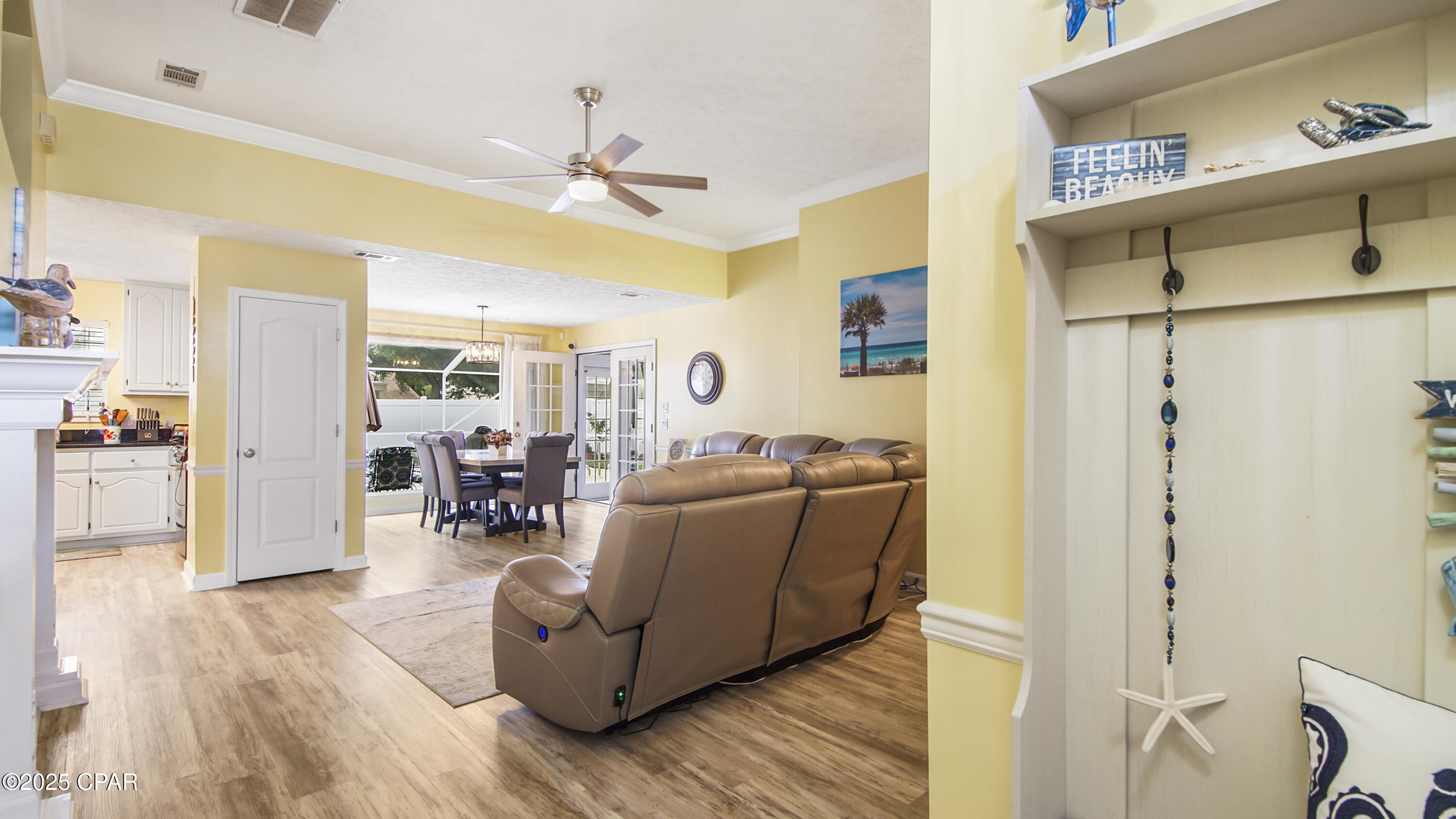 Discover your dream Panama City Beach retreat in this stunning 3-bedroom, 2-bath home with a sparkling pool and sunroom, nestled in the exclusive Summer Breeze community on a serene cul-de-sac. Move-in ready, this meticulously updated gem lets you embrace the coastal lifestyle from day one. Step into an open-concept living space featuring sleek granite countertops in the modern kitchen, perfect for hosting friends or enjoying quiet evenings. The split-bedroom layout ensures privacy, with a luxurious master suite boasting a cozy sitting area overlooking the pool—your personal oasis. The expansive enclosed pool area is an entertainer's paradise, ideal for lively gatherings or unwinding after a sun-soaked day at the beach. No detail has been overlooked: fresh interior paint, stylish new flooring, modern light fixtures, and vibrant landscaping with your very own orange and lime trees plus an outdoor shower for rinsing off sandy toes. Energy-efficient upgrades like extra attic insulation keep utility bills low, while reinforced attic flooring and custom shelving provide ample storage. This home has it all—modern comforts, prime location, and a lifestyle that screams relaxation and fun. Don't miss your chance to own this coastal masterpiece. Just blocks from the beach in a Golf Cart friendly neighborhood. All Furnishings and street Legal Golf Cart are negotiable. Schedule a showing today and start living the beach life you've always dreamed of!