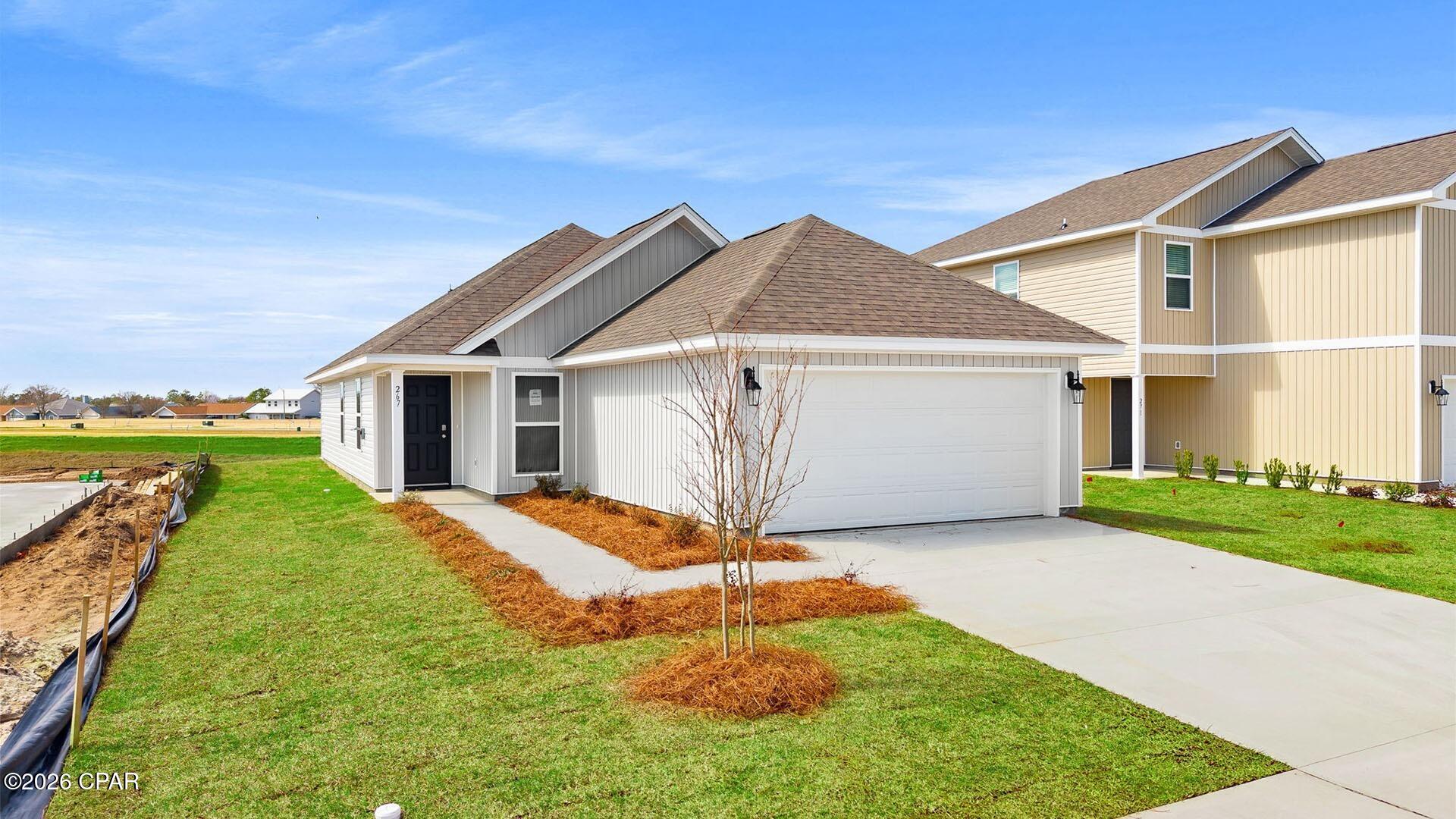 The Celeste floor plan is a 3-bedroom, 2 bathroom, 1,427 square feet open concept home. As you enter, you will notice the living room as the focal point of the home as it opens to the kitchen, hallway, and primary bedroom.

The main areas are made with beautiful EVP flooring and carpet in the bedrooms. The kitchen has quartz countertops and shiny stainless-steel appliances including a stove, microwave, and dishwasher. The bathroom also has quartz countertops and EVP flooring, and the primary bathroom features a double vanity while the guest bathroom features a single vanity. Like all homes in Park Place, the Celeste includes a Home is Connected smart home technology package which allows you to control your home with your smart device while near or away.

On the outside you will see durable vinyl siding and the spacious 2 car garage. Each home has dimensional shingles with a 30-year warranty. Each yard is fully sodded and has plenty of room to enjoy activities with your family or friends. Our Park Place community features underground utilities making it less susceptible to damage from severe weather leading to fewer outages and more reliable service. Residents of Park Place can enjoy exclusive access an amenity center complete with a pool and playground for all to enjoy.

Whatever home you're looking for, you will find one at Park Place. Stop by the model home or schedule a tour online today!