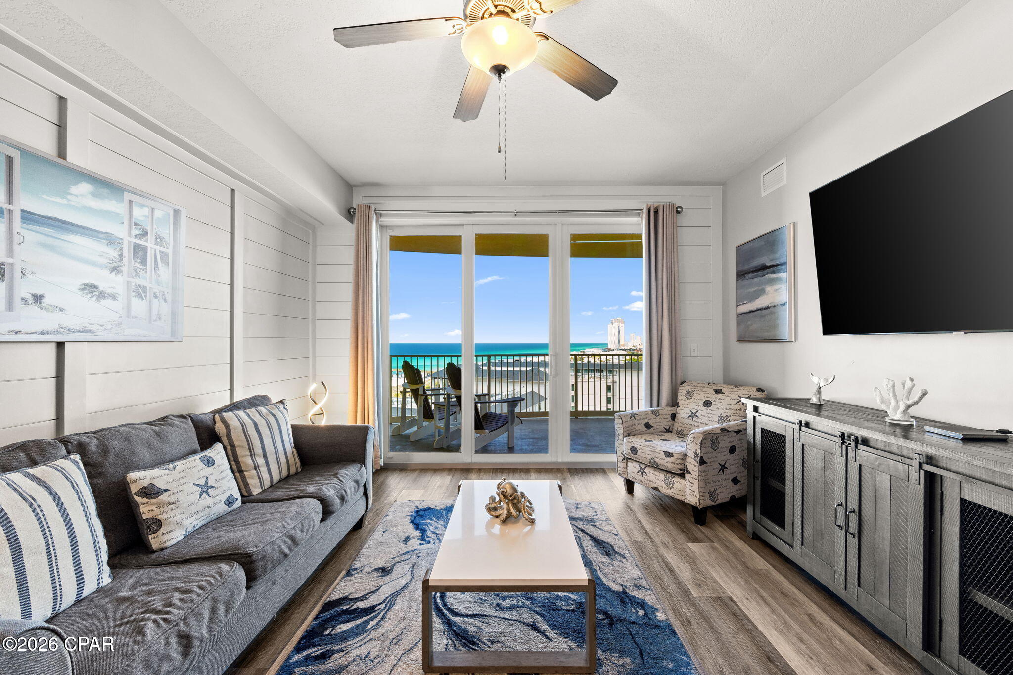 Experience refined coastal living in this impeccably upgraded 3-bedroom, 2-bath unit in Calypso Tower III, ideally situated on the 9th floor with sweeping, unobstructed views of the Gulf of America. This exceptional unit was originally customized for the developer, offering a rare and distinctive decor not found elsewhere in the building.
Designed with sophistication in mind, the interior features custom shiplap detailing throughout the entry, hallway, kitchen, and living area--blending modern elegance with timeless coastal charm. The gourmet kitchen is appointed with quartz countertops, stainless steel appliances, and a bespoke built-in dry bar/storage.
Step onto the expansive private balcony and indulge in true indoor-outdoor living while taking in breathtaking Gulf sunsets. Offered fully furnished with curated, high-quality décor, this unit is completely turnkey-ideal as a luxury second home or a high-performing investment property.

Unit Highlights:
3BR / 2BA - strong rental layout
9th-floor elevation with Gulf views
Oversized balcony
Quartz countertops + upgraded finishes
Built-in dry bar and extra storage
Fully furnished / turnkey
Resort Amenities Include:
Lagoon-style pool
Hot tub
Cabanas & tiki bar
Fitness center
Covered parking & easy beach access
Located just steps from Pier Park shopping, dining, and entertainment, this property offers excellent short-term rental potential and strong investment value.
Schedule your private showing today, this one stands out from the rest.