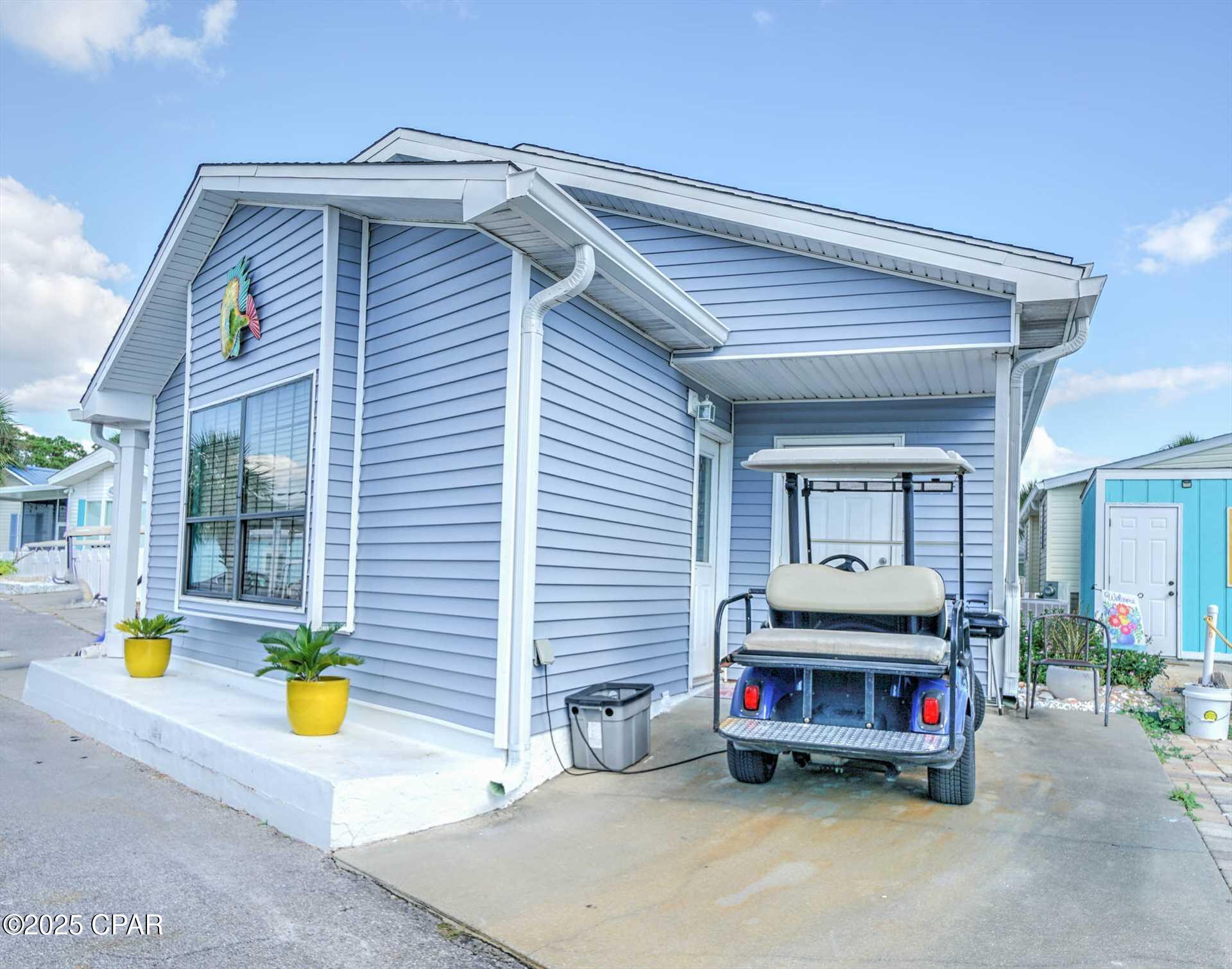 Great opportunity to own in highly sought-after Venture Out. This beautiful 3 bedroom, 2 bath home has a great layout and the home flows perfectly from room to room. Nice size kitchen with stainless steel appliances and solid surface countertops.  You will love the size of each bedroom here. They are large and make accommodating guests a breeze.! Rentals are on the books for 2025! Venture Out is a golf cart community that has exploded with popularity recently. With 300' on the beautiful pristine beaches of the Gulf of Mexico and 1,000' on the Gulf!