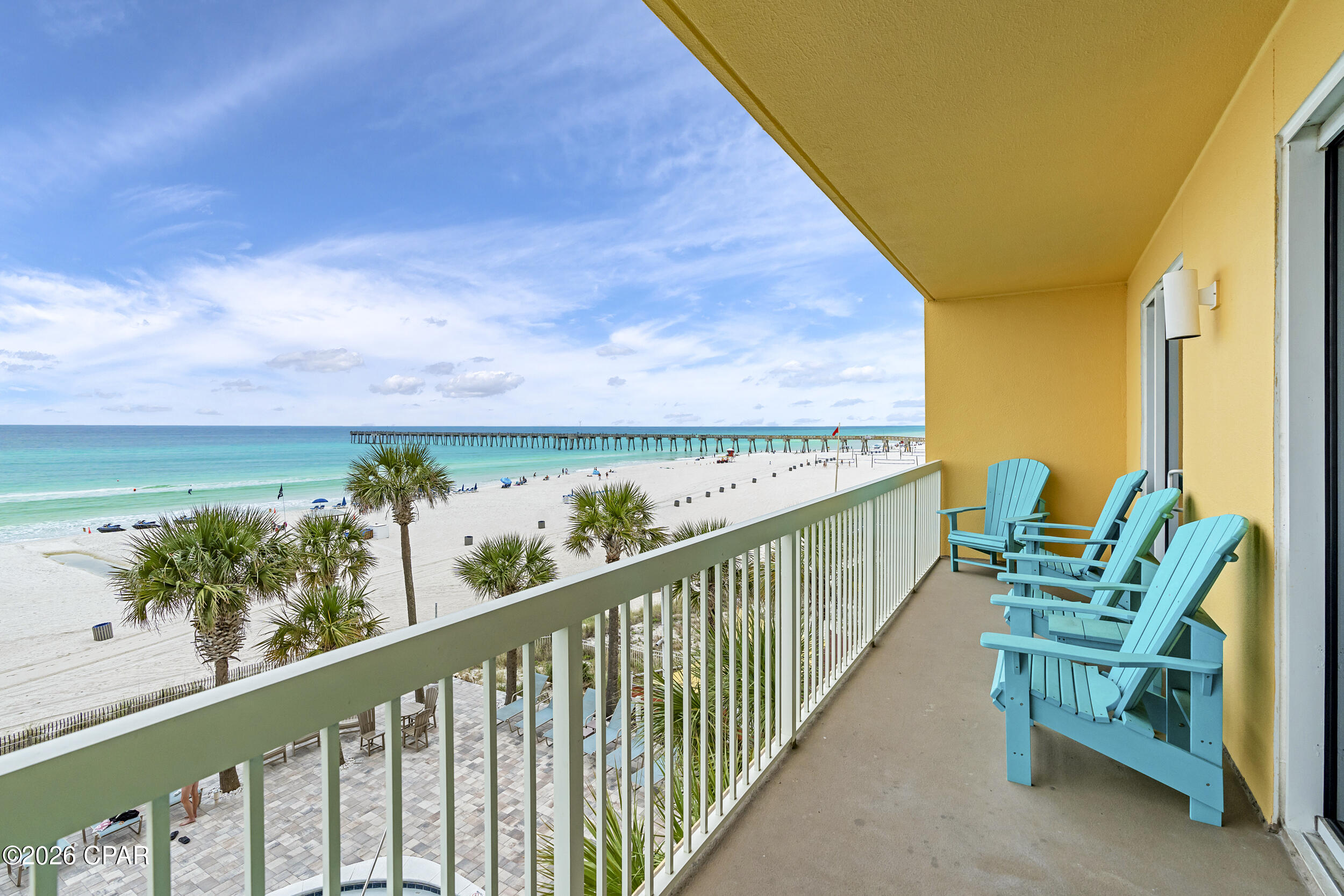 **IDEAL LOCATION PAST THE ELEVATORS** Be on the sand or at the pool in minutes - this third-floor Calypso Tower II condo is all about convenience, offering quick access and no elevator waits (plus direct access to the covered parking garage via the elevated walkway).

Inside, gulf views take center stage from the main living area, primary suite, and balcony, creating a setting that reflects the best of Panama City Beach living. Open living spaces with 9' ceilings create a bright, airy feel with an easy flow between kitchen, dining, and living areas.

The layout lives larger than a typical two-bedroom, comfortably sleeping eight and functioning like a three-bedroom. The gulf-front primary suite opens directly to the balcony and features an ensuite with dual vanities and a walk-in closet, along with a new mattress for added comfort. The secondary bedroom has also been updated with a new king bed and mattress, making it ready to use from day one. The separate bunk room adds flexible sleeping space, while the living room has been refreshed with a recently replaced sofa. The spacious balcony extends the living area outdoors with new Polywood furniture designed for durability in the coastal environment.

Set directly on the beach and across from Pier Park, the location places dining, shopping, entertainment, and Topgolf within easy reach. Calypso's amenities stand out with two gulf-front pools, a tiki bar, BBQ grills, fire pits, a gulf-front fitness center, and an onsite general store.

A coastal retreat in one of Panama City Beach's most desirable resort settings - defined by direct beach access, stunning gulf views and great amenities, offering a space that's ready to enjoy from day one. Schedule your showing today.