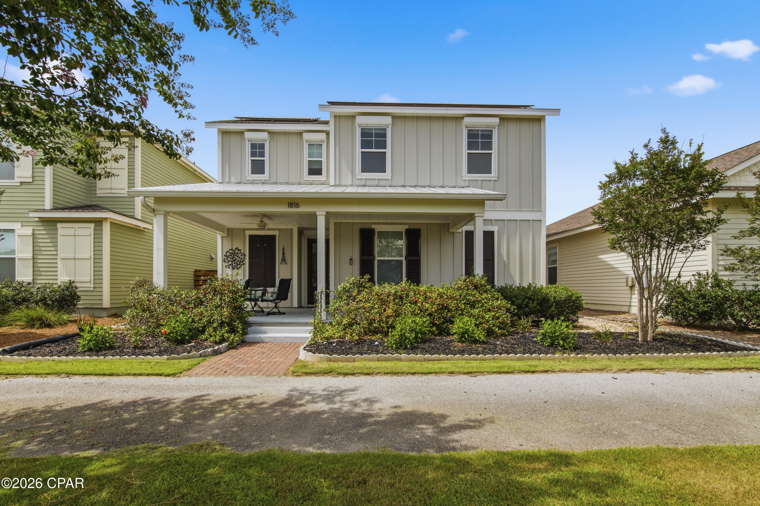 Enjoy the best of SweetBay living in this beautifully upgraded 3-bedroom, 3.5-bath home featuring a golf cart-friendly lifestyle, custom built-ins, energy-efficient upgrades, and a prime location near University Academy.

Built in 2019, this 2,314-square-foot home has been thoughtfully enhanced with features designed for comfort, convenience, and long-term value. Inside, you'll find a custom pantry, under-stair storage room, built-in library shelving and cabinetry in the loft, built-in living room storage benches, and a dedicated laundry folding station with additional storage.

Major improvements include a new roof installed in 2025, paid-off solar panels, a tankless water heater, whole-home water softener, reverse osmosis drinking water system, UV air purification systems on both HVAC units, solar-powered attic fan, hurricane shutters, gutters, and a smart irrigation controller. These upgrades contribute to an average monthly electric bill of approximately $70.

Outside, enjoy a screened lanai, fenced backyard with expanded golf cart access gate, hardscaped outdoor areas, detached rear-entry garage, and convenient curbside parking. Additional features include custom cellular shades, ceiling fans throughout, heavy-duty garage shelving, ADT security system, and extensive built-in storage solutions.

Located in one of Panama City's most sought-after communities, SweetBay offers parks, trails, waterfront amenities, community events, and easy access to shopping, dining, and everyday conveniences. This move-in-ready home combines thoughtful upgrades, energy efficiency, and an exceptional location in one impressive package.