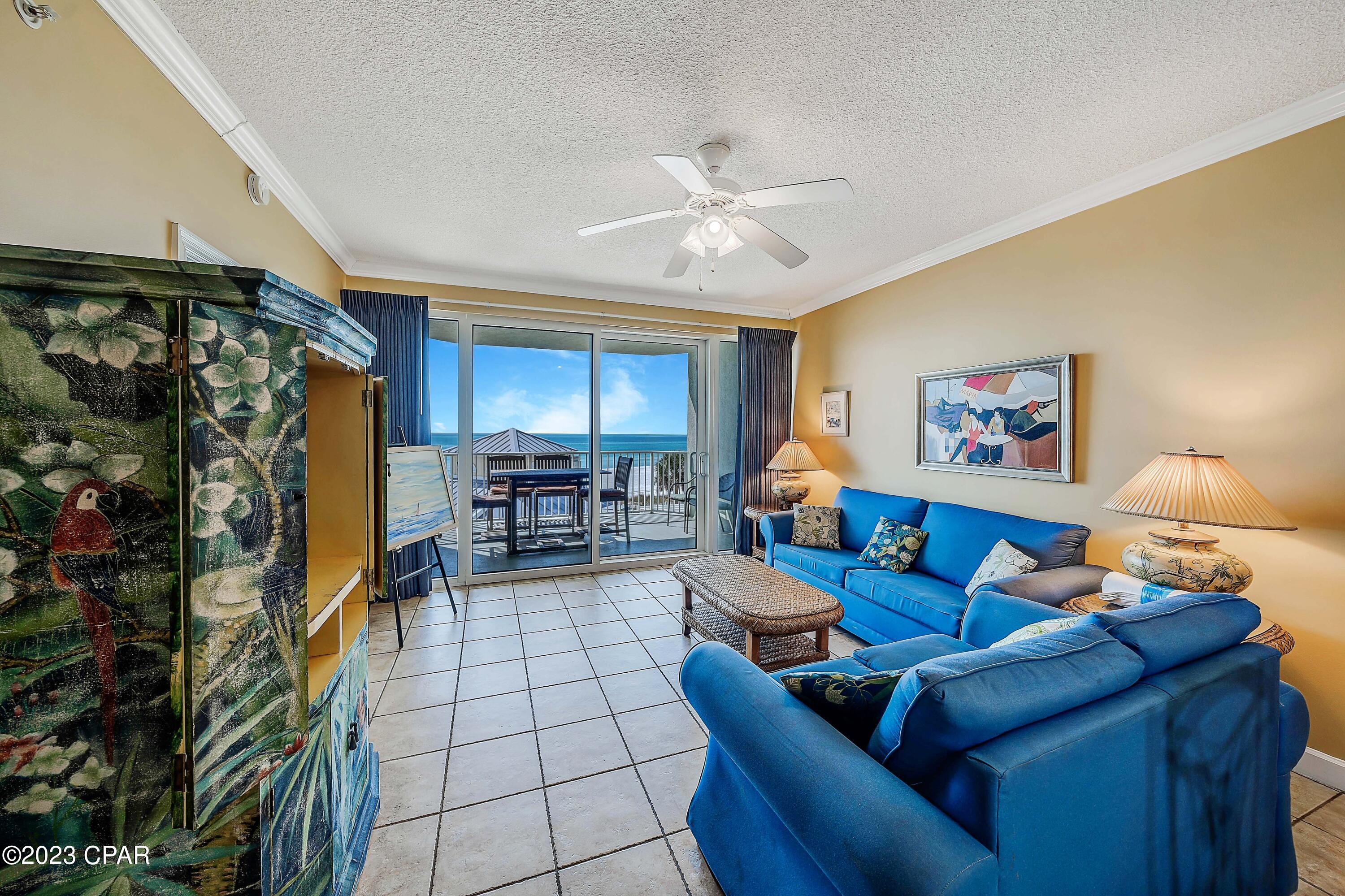 Boardwalk is a wonderful Gulf Front complex located on the quiet area of South Thomas Drive. This complex is very family oriented with a great kid's pool that is fenced with water features. The kids love playing in this area. This complex has a pool side restaurant and there is an ice cream shop.  The 2nd floor condo gives a nice view of the beach and the pool area. This is the place to make wonderful family memories. Measurements are approximate. Agent is related to the seller. Make an appointment to visit today.