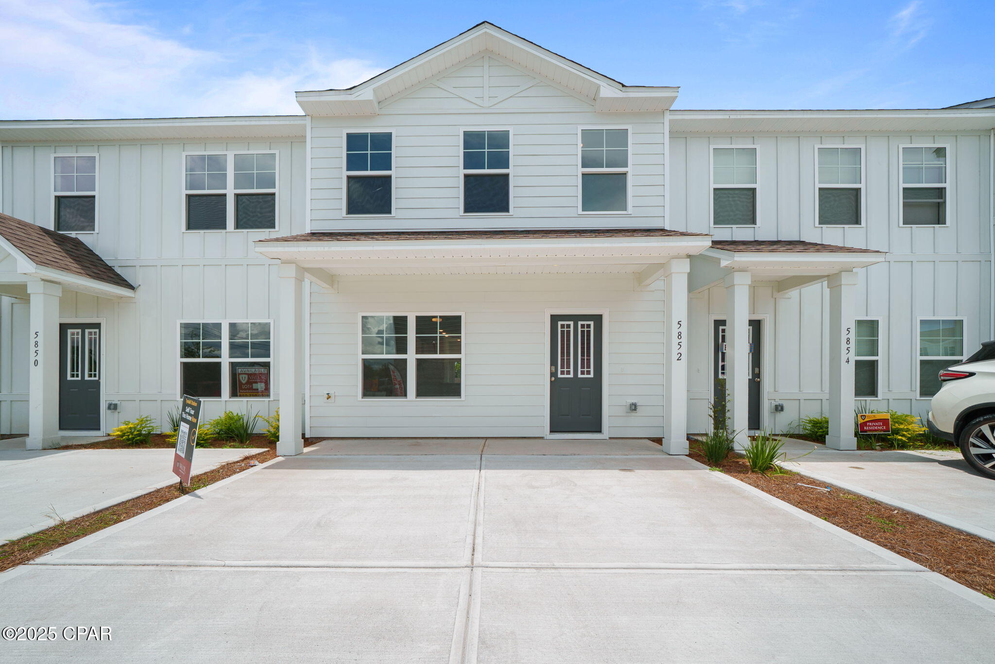 Community Closeout! LAST of this plan available~ The Tyndall End unit!  THREE BEDROOMS AND THREE FULL BATHS.  One bedroom downstairs on the main level w/full bath is perfect for guests or a home office. Upstairs you'll find a spacious, secluded primary suite w/walk-in closet & dual vanity. The third bedroom is on the opposite side of the home & also has a walk-in closet & its own bathroom! Includes quartz countertops, stainless steel appliances, & luxury plank flooring on the main level. Storage unit attached to back patio for all of your toys! Lawn maintenance included too. You'll enjoy all Panama City has to offer with its white, sandy beaches, tourist attractions, shopping, and savory restaurants. Your new townhome provides the perfect work/life balance and is within miles of Tyndall Air Force Base. Whether you are a savvy investor or first-time home buyer, we know you'll enjoy the satisfaction and warranty that comes from owning a brand new home! Need a place for Fido? Take your pup to play in the community dog park and meet some neighbors while you're there. Lawncare included. Call now for your tour! Move-in ready.