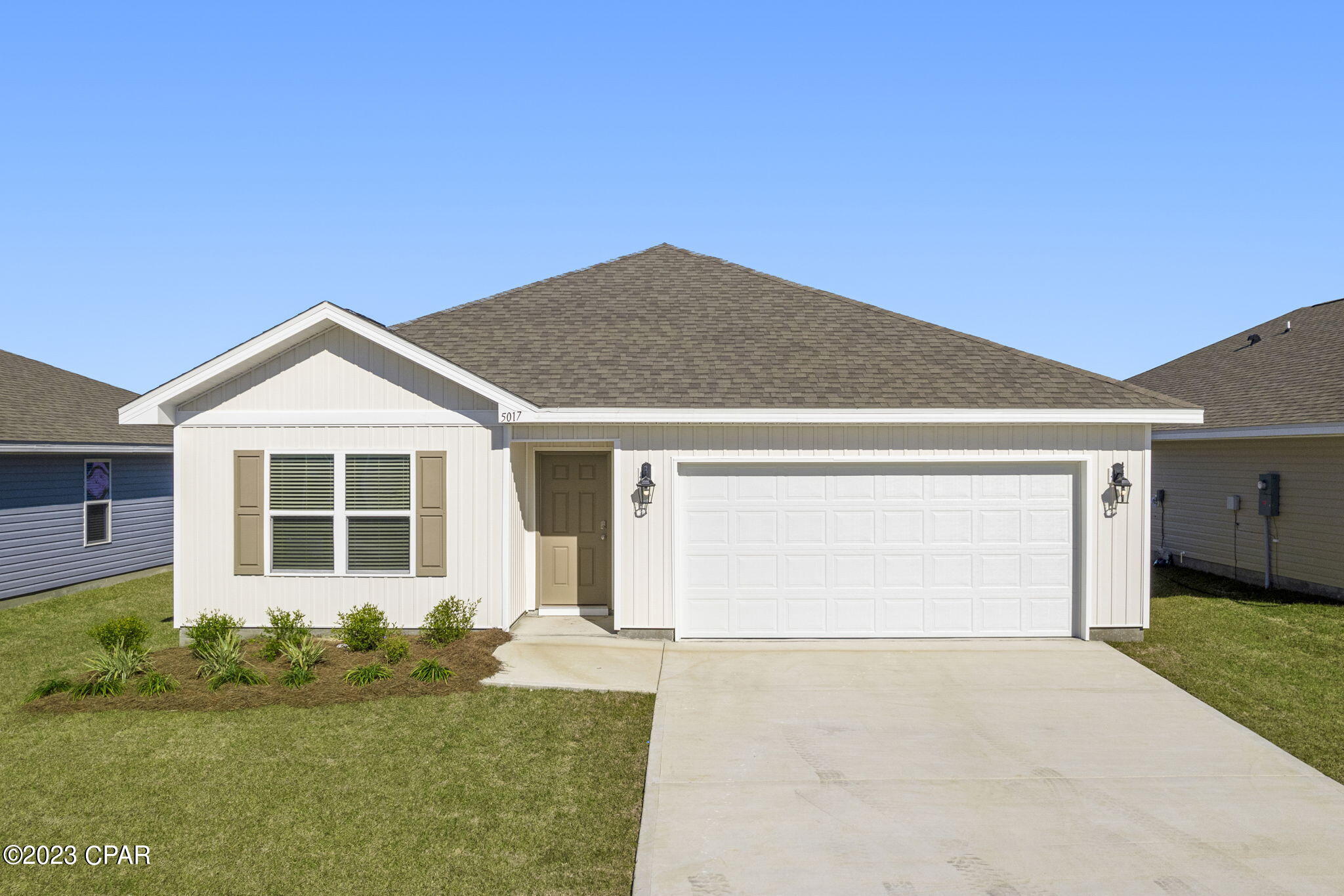 This 3-bedroom 2 bath, 1272 square foot home is an open floorplan. The primary bedroom and bathroom are located off the entry at the front of the home. The primary bathroom has double sink vanity, large shower, and a huge closet. Proceed down the entry hallway passing the laundry area as you enter the kitchen, dining, and family area.  Titus Park is in Panama City, Florida and is only minutes away from Tyndall Airforce Base and the Naval base. This community is located off Highway 390 at Highway 231 Beautiful white sands beaches are just a short drive from your doorstep. Access the bay for fun and fishing by use of the public boat ramp only 3 miles away. The home comes with all appliances including washer and dryer.