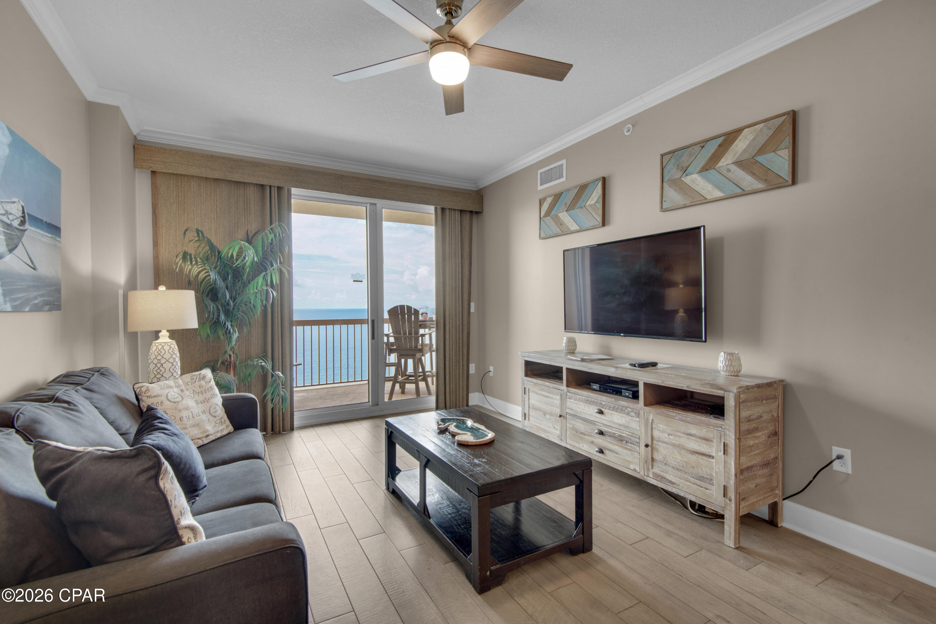 REMODELED SUNRISE BEACH 2BR + 2 BA + TWIN BUNK ROOM + OUTDOOR OWNER'S CLOSET!
This is a spectacular 2BR+Bunk Room at Sunrise Beach, one of the most sought after resorts in PCB. This luxury condo has undergone an extensive custom coastal upgrade that includes new porcelain plank flooring thru-out, crown molding, all new paint, stainless steel appliances, tiled breakfast bar, upgraded LED light fixtures and fans, blackout curtains, and a newer HVAC and water heater. It is a ''Five Star'' rental ready condo with every amenity including beach toys and supplies. Future bookings will convey along with repeat snowbirds booked for Jan/Feb of 2026.
Your king master en-suite features double vanities and an oversized tub/shower with upgraded sliding glass doors . It also has direct access to the large Gulf front balcony that is fully furnished with new Polywood balcony furniture. Guest bedroom and bonus bunk room are larger than most. There is plenty of storage throughout this unit with ample closets and an oversized laundry area complete with full sized washer and dryer. A highly sought after outdoor owner's closet valued at $15,000 will also convey.
Sunrise Beach is one of the very few resorts in PCB that has covered parking directly under the building (NO NEED TO PARK AND WALK ACROSS THE STREET!) It is conveniently located 1 mile east of Pier Park and is convenient to all of the dining and entertainment venues that PCB is famous for (including the new Top Golf and Dolly's Pirate Voyage Dinner Theatre). It has amazing resort style amenities such as a BBQ area with gas grills, Gulf front fitness center, 2 swimming pools, 2 jacuzzi's, a popular children's mushroom play fountain, and a new snack/drink bar and market! 
SUNRISE BEACH IS OWNER CONTROLLED which means the homeowners own the gym, the pools, and receive the income from the Beach Chairs, etc.  And, their HOA fees are some of the lowest on the beach.
NOTE: ALL INFORMATION AND MEASUREMENTS ARE DEEMED RELIABLE HOWEVER NOT GUARANTEED. BUYER SHOULD CONFIRM ALL INFORMATION.
