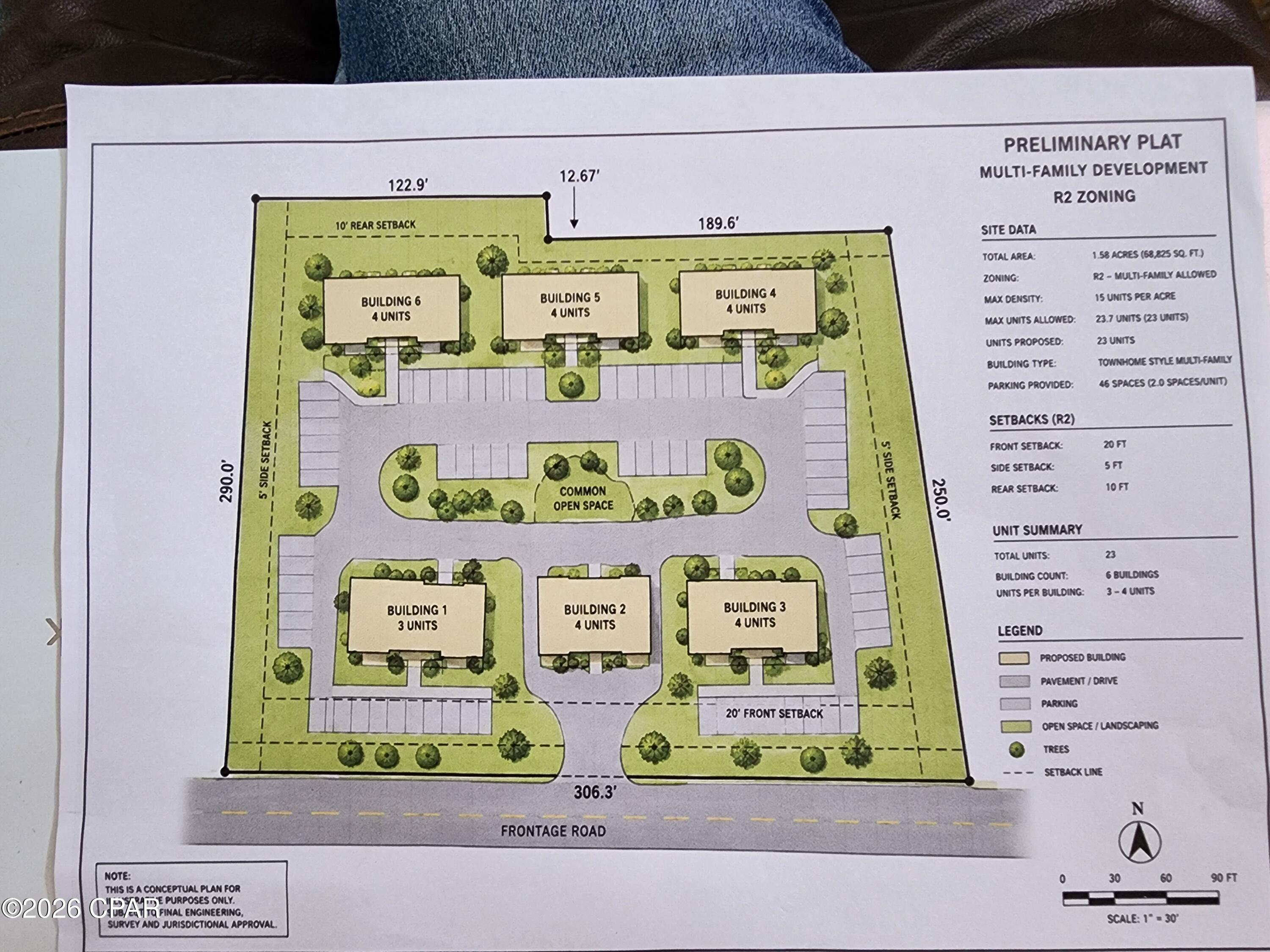 Prime Multi-Family Development Opportunity - R2 Zoning | Approx. 1.58 Acres

Exceptional investment and development opportunity in a growing area. This approximately 1.92-acre parcel is zoned R2 Multi-Family and allows up to 15 units per acre, supporting a potential development of up to 23 residential units (subject to final engineering, site plan approval, and municipal review).

The property offers approximately 306 feet of frontage and features a favorable layout suitable for a townhome, apartment, or multifamily residential project. Preliminary conceptual planning demonstrates the potential for a 23-unit development with internal access, parking, landscaped common areas, and open space.

Development-friendly zoning requirements include:
• Front setback: 20 feet
• Side setbacks: 5 feet
• Rear setback: 10 feet
• Multi-family residential use permitted

Located in an area experiencing continued residential growth, this site provides an excellent opportunity for builders, developers, and investors seeking to capitalize on strong housing demand. Utilities availability, zoning regulations, density allowances, and development potential should be independently verified by purchaser.

Rare opportunity to acquire a multi-family development site with conceptual plans already demonstrating the property's density potential. Bring your vision and unlock the value of this strategically positioned parcel.

Buyer to verify all zoning, density, utility availability, permitting requirements, and development feasibility. Proposed site plan is AI Generated.