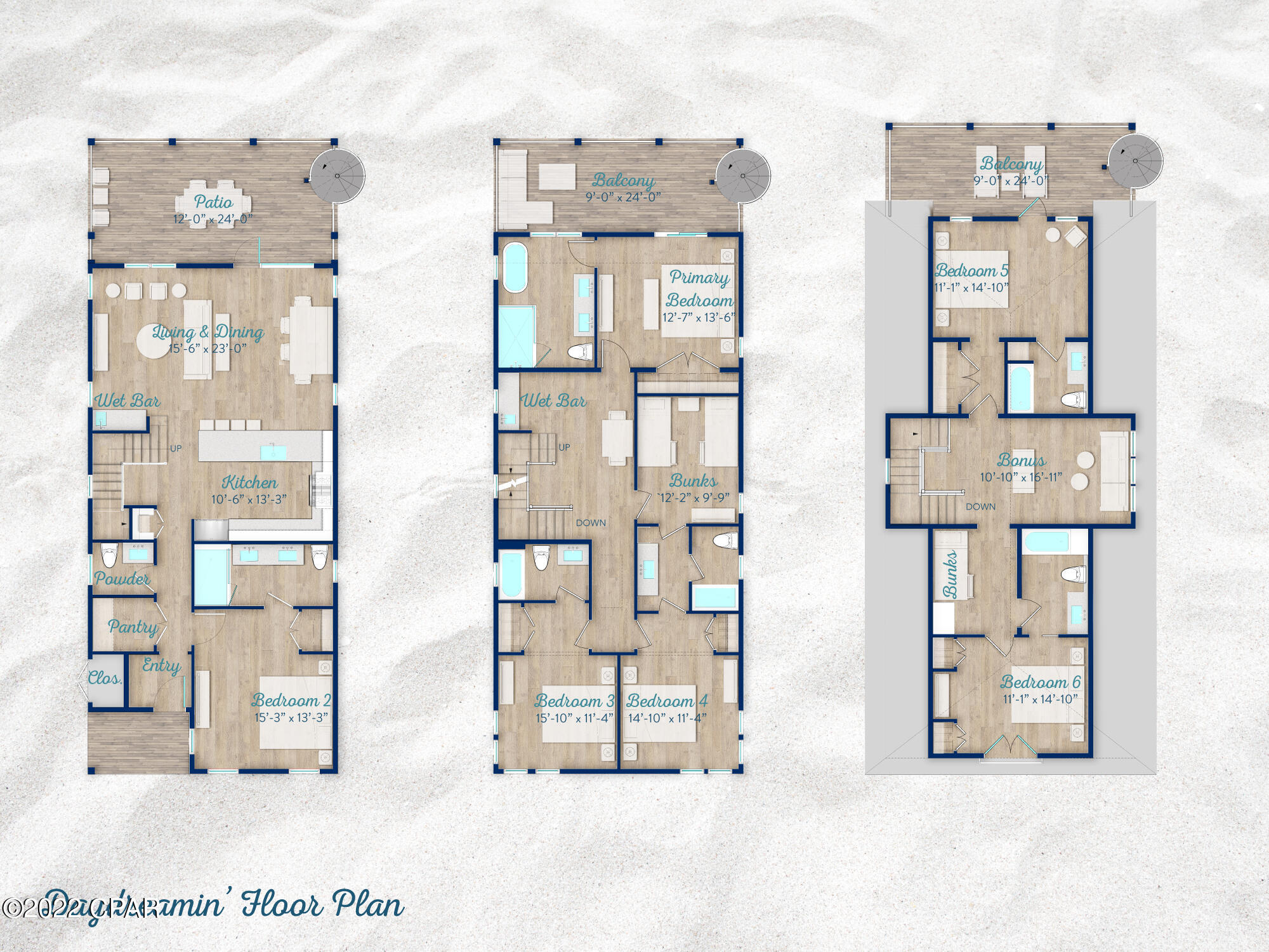 Live the Margaritaville lifestyle and enjoy the amazing views from all 3 levels of this new construction, 6 bedroom plus bunks, 6 and ½ bath home. Margaritaville Beach Cottage Resort offers homeowners a chance to live the dream of owning at Margaritaville and the opportunity to share that dream with vacationers eager to book a stay here! You'll have a hard time deciding which way to enjoy the water first! You can relax the huge resort pool, take a trip around the 425 ft long lazy river or walk just a few steps to the emerald green waters of the Gulf. The Daydreamin' floorplan features 3,223 sf of heated/cooled space perfectly designed to fit your every need.