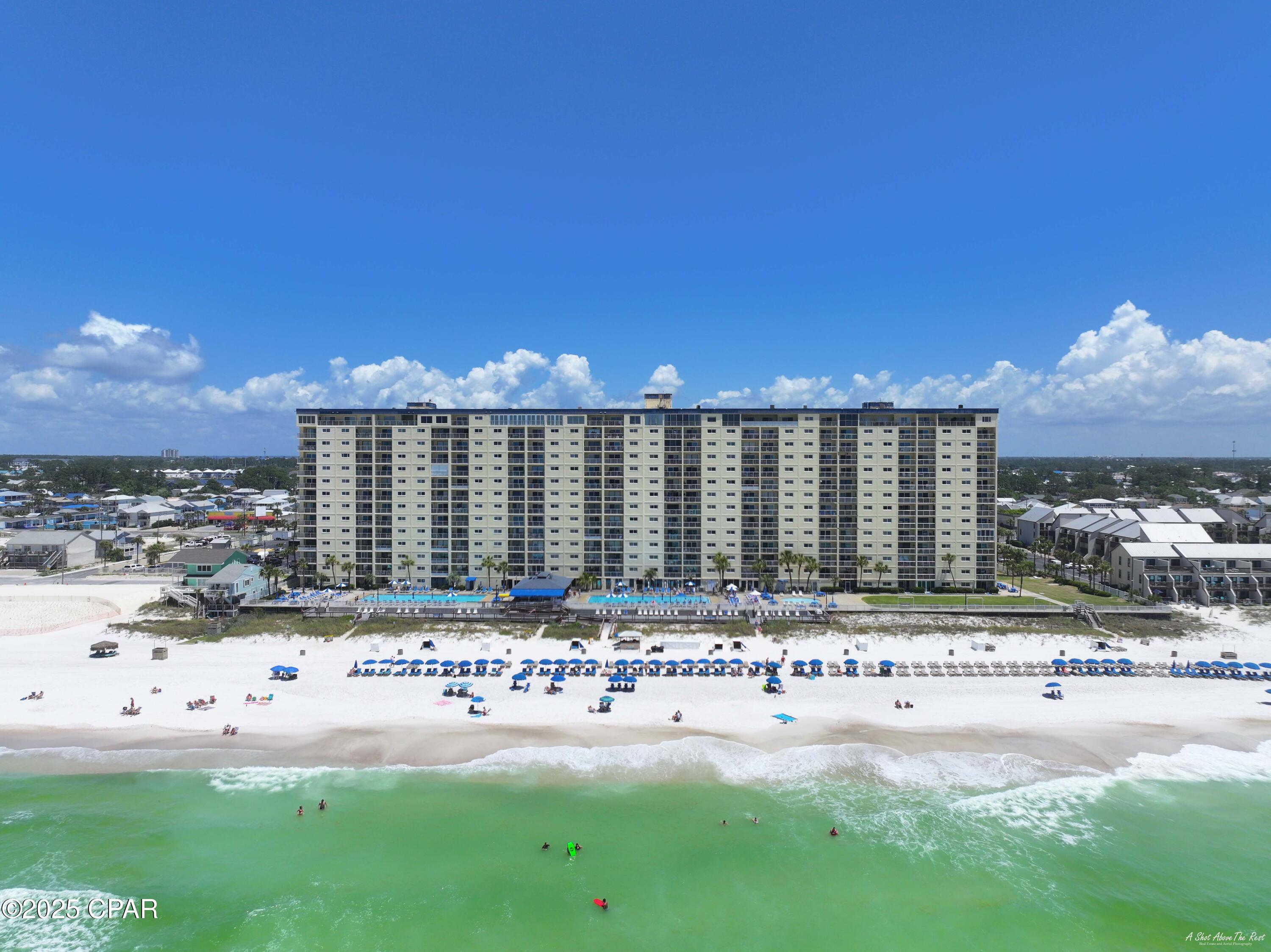 CURRENTLY UNDER CONTRACT, SELLER WILL CONSIDER BACKUP OFFERS ** Welcome to Regency Towers Condo unit 611, a captivating gem in Panama City Beach. This immaculate 2-bedroom, 2-bath unit is a turnkey vacation rental, perfect for investors and beach lovers alike. Professionally renovated this condo exudes coastal charm including new sliding glass doors in the living room and master bedroom, granite countertops and LVP flooring. The coastal décor and beachy furnishings further enhance the beachside ambiance, providing a true retreat for vacationers. Situated on the coveted 6th floor, this unit offers stunning beachfront views from the living room and master bedroom. The gated security of Regency Towers ensures privacy and tranquility Amenities include two large pools, a tiki bar, hot tub, tennis courts, shuffleboard, pool room, and exercise room.