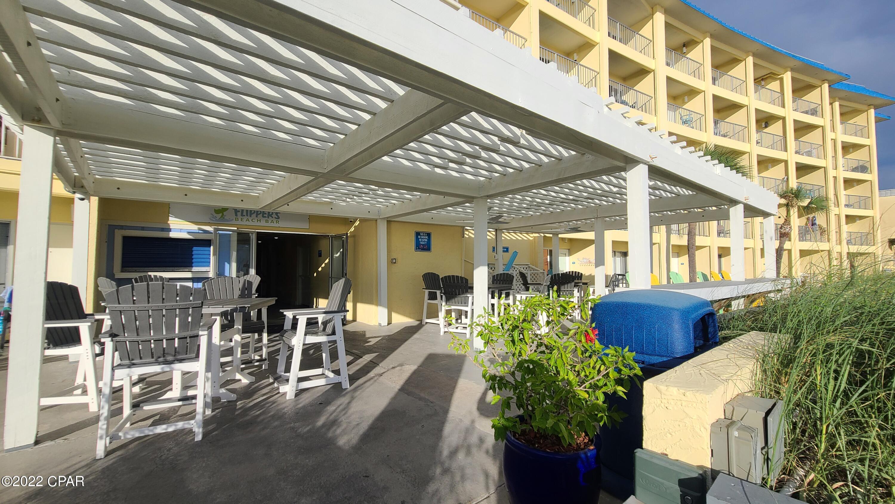 Gulf Front 5th floor Studio with balcony in the heart of Panama City Beach! This condo is just the right height to enjoy spectacular gulf and beach views, and is just a short elevator ride and a few steps to the the sand. There is also is a pool, bar/grill on-site, and ground level parking south of Front Beach Road!  Pier Park is within walking distance, Gulf World Marine Park is across the street, and some of Panama City Beach's best restaurants and shopping are nearby. Continental has recently undergone exterior updates, and water, sewer, garbage, ELECTRICITY, cable/WiFi, pest control, exterior insurance and association management are all included in Association Fees!