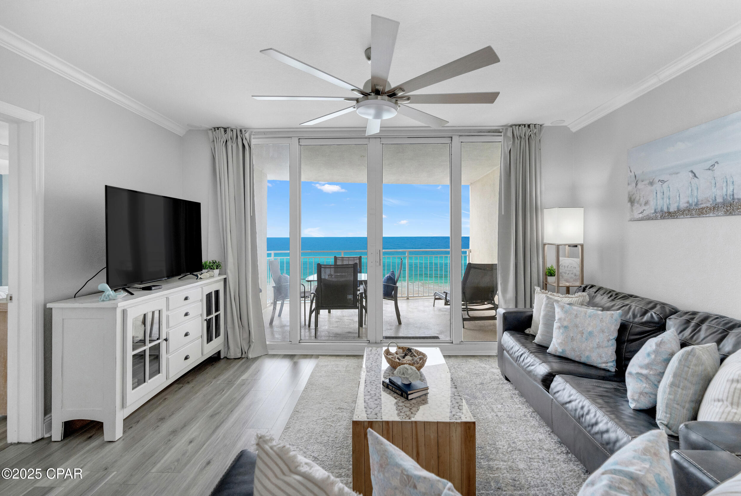 Welcome to Emerald Beach Resort-Unit 2525.Perched right at the top of the resort ,unit 2525 is not just the Penthouse but also a corner unit ,offering unparalleled views and a unique living experience .This unit combines the luxury of penthouse living with the benefits of a corner placement ,ensuring you enjoy the best of both worlds .The elevated position provides breathtaking views of the Gulf of America ,while the corner location grants a peaceful and tranquil experience .With two bedrooms ,two full baths, and additional bunks in the hallway, this 1299-square foot unit is truly a rental dream .The unit has recently been upgraded with new LVP floors and a fresh coat of paint throughout ,the new colors adding a modern  touch .The bathrooms have been updated with new vanities, lighting and toilets ,The kitchen features granite countertops and stainless steel appliances ,making it a chef's paradise. There are new throw rugs in the bedrooms and family room ,and all furniture is under a year old .You'll also find fresh new linens, light fixtures and more throughout the unit .The master bedroom is gulf-front, offering amazing views that will take your breath away .The master bath includes a soaking tub and separate shower ,perfect for relaxing after a long day. The HVAC system was updated in 2021, and the water heater was replaced in 2023,new dryer July  2025 ensuring comfort and convenience. Emerald Beach Resort has so much to offer ! The Sky Bar is perfect for enjoying your favorite drinks and people-watching .There is a pool on the gulf side with Tiki Bar and a lagoon pool on the north side .On - site amenities include a Starbucks , a state- of- the-art workout room ,the Sunsations gift and sundry shop ,and a game room. Come and see for yourself what makes Emerald Beach Resort such a special place .I am confident that you will fall in love with Unit 2525 and all the resort has to offer .