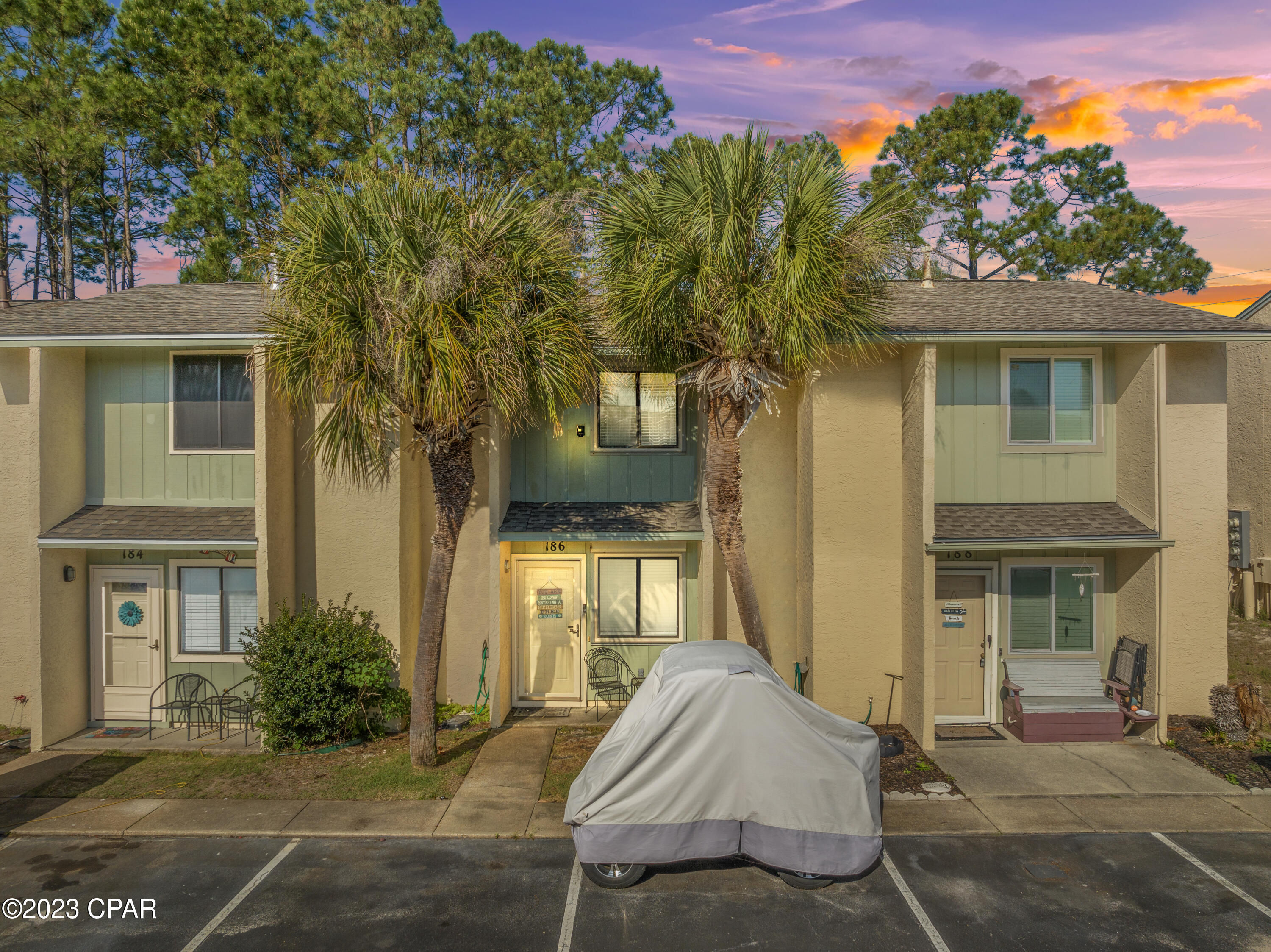 Wonderful opportunity to own this updated and fully furnished townhome in the heart of PCB. Welcome to Gulf Highlands Beach Resort. One of the most desirable complex known for it's amenities, close to the beach, higher ROI and low HOA fees. Upgrades include, granite countertops, solid wood cabinets, 24'' ceramic tile, beautiful backsplash, custom bunk beds etc. Cute back patio with a nice size grill, backing out to beautiful green trees with extra privacy. Two assigned parking in front of the unit. A short 5 min walk to the beach. STR allowed with projected rent of 45k+! HOA includes: 11 pools(5 heated), shuffleboards, beach house/café, mini golf, exercise room, tennis courts, playground, WIFI, cable, pest control, termite bond, trash, ground keeping, property patrol, gated community etc.