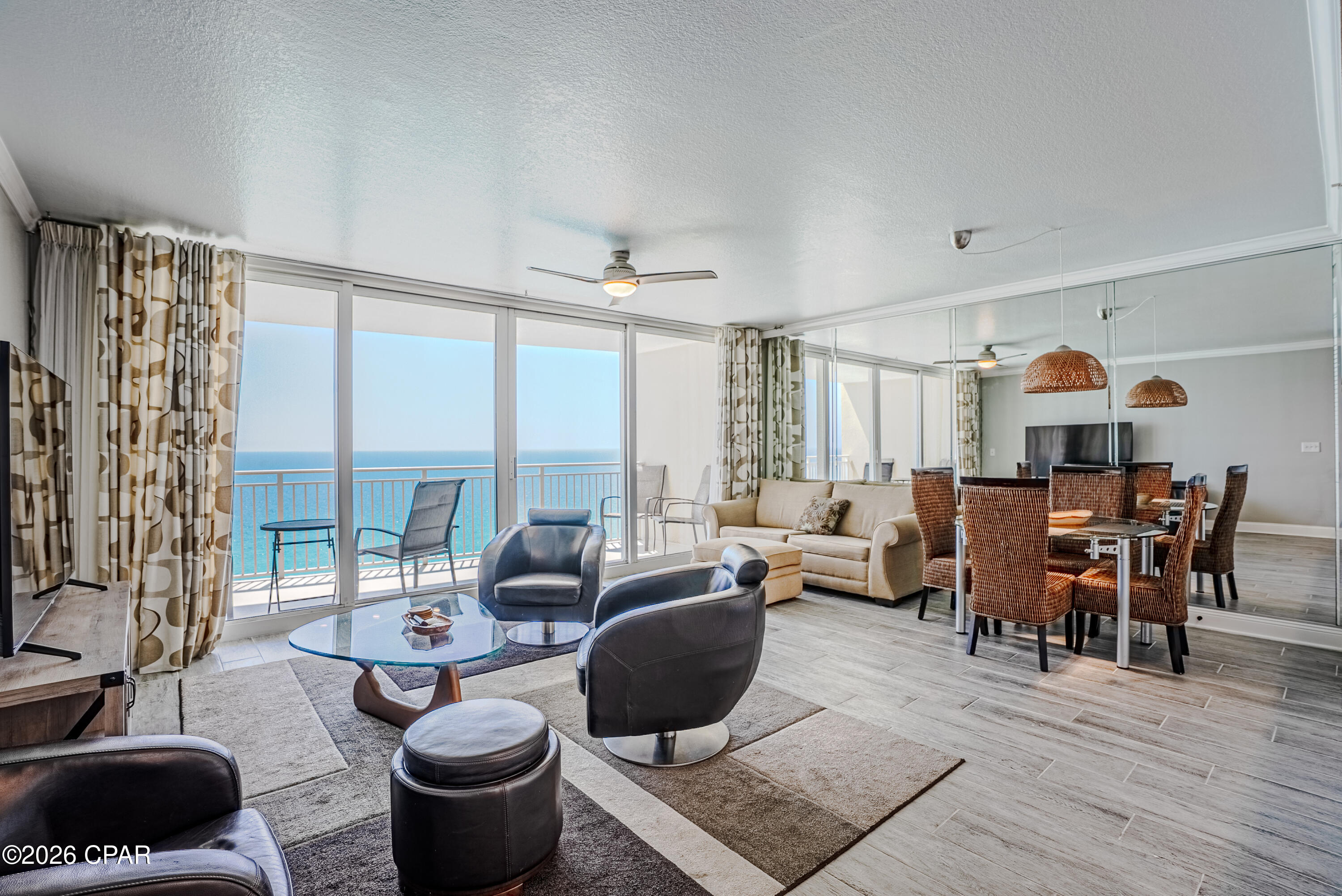 This is hands down the best one-bedroom floor plan in Panama City Beach with a master suite off the water. This 1BR/2BA condo with bunk area sleeps six comfortably and the owner chose not to rent it. 
Fully upgraded with long-plank tile flooring throughout, granite counters, stainless steel appliances, shiplap kitchen bar, upgraded vanities, walk-in tile showers, and modern lighting and furniture. 
Located at Emerald Beach Resort, this turnkey Gulf-front condo offers resort amenities including multiple pools, beachfront tiki bar, Sky Bar, Starbucks, fitness center, and shops. Just minutes from Pier Park, it's a perfect investment or private vacation retreat.