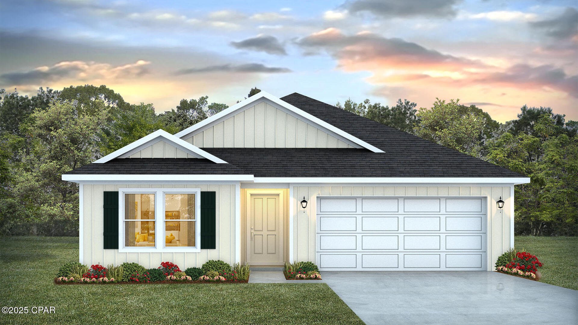 Welcome to the Creekside, a new home floor plan at Hodges Bayou in Southport, Florida. The Creekside is a thoughtfully designed one-story home with a large open floor plan. This 5 bedroom, 3 bath home has 2,043 square feet of spacious, comfortable living. Inside the Creekside you will see engineered vinyl plank flooring in the main areas of the home, and soft-cozy carpet in the bedrooms. Elegant granite countertops and white, soft-closing cabinetry in the kitchen and bathrooms make a stylish addition to the home. A spacious open living room, kitchen, and dining room make hosting your friends and family easy. The kitchen has a center island that is perfect for serving meals and the stainless-steel appliances include smooth top range, microwave, and dishwasher.
The primary bedroom suite is located in the rear of the home creating a split floorplan that features ample space for a king-sized bedroom suite. The bathroom features a granite double sink vanity and a walk-in shower. The walk-in closet is located within the bathroom and has all the space you need to get ready in the morning. The guest bathrooms feature a single vanity and a shower and tub combo. 

These homes come equipped with a Home is Connected® smart home technology package including QOLSYS IQ Panel, Skybell Doorbell, Kwikset Smartcode front door lock which allows you to control your home with your smart device while near or away.
On the exterior of the home, you will see a Brick front home with durable vinyl siding on 3 sides as well as dimensional shingles with a 30-year warranty, and more. A landscaped front flower bed at entry way and fully sodded yard. The large covered front porch is the perfect size for enjoying your morning coffee or reading your favorite book. Our Hodges Bayou community features underground utilities making it less susceptible to damage from severe weather leading to fewer outages and more reliable service. Sidewalks line every street so you can enjoy the unbeatable Florida sunsets and sunrises on your walk with the kids or the dogs. Whatever room in this house you're in, you will feel right at home. Contact us today to find your home at Hodges Bayou Plantation! Don't forget to ask us about available upgrades and options for this home!