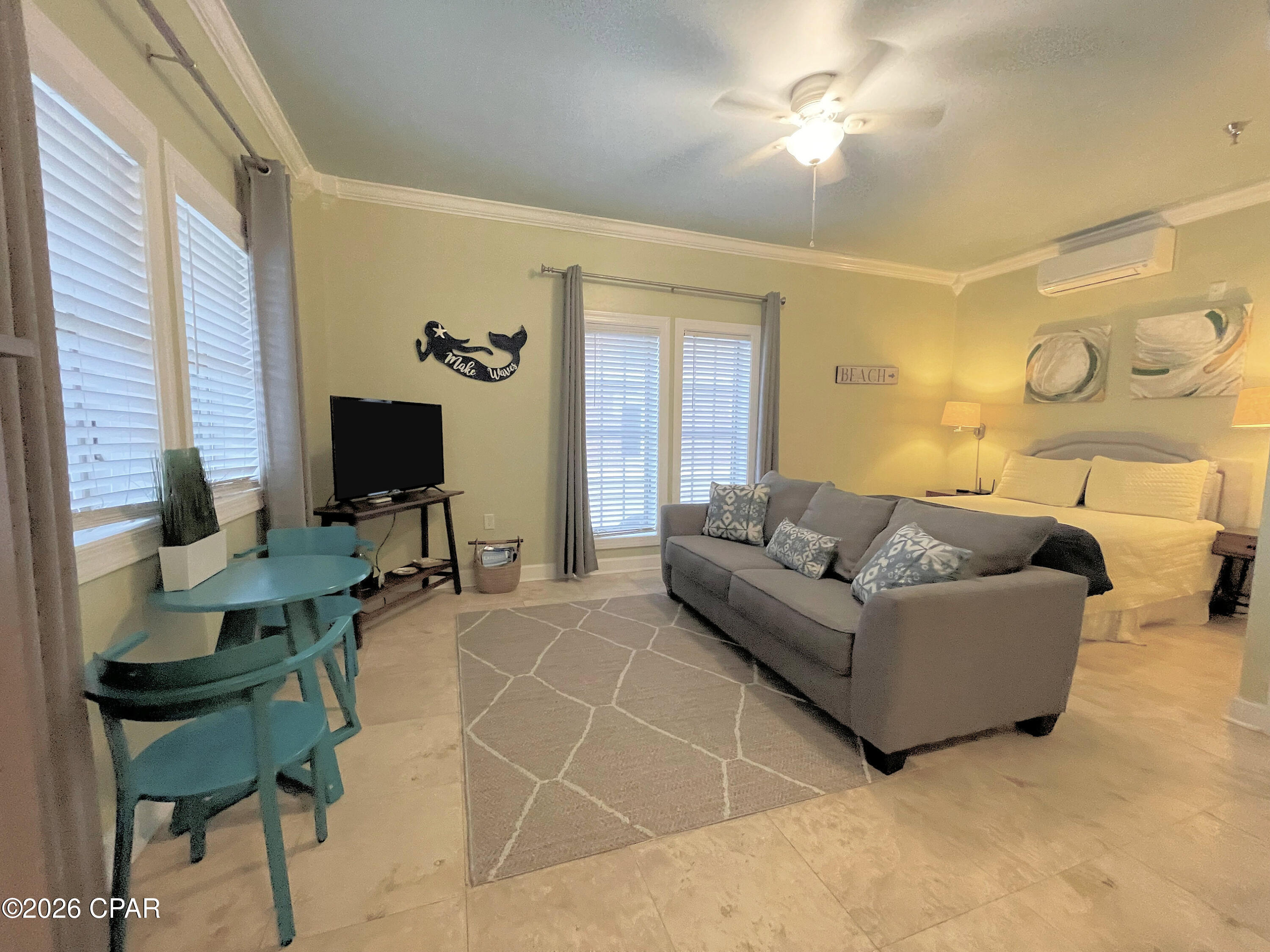 Ready to embrace the carefree 30A lifestyle? The Village of South Walton is your perfect destination along this sought-after coastal corridor, featuring charming ''Old Charleston'' style architecture. Nestled conveniently between the vibrant shops and eateries of Rosemary, Seacrest, and Alys Beach, this spacious second-floor end unit is a gem with tall windows offering a lovely view of the scenic heated pool. The floor plan includes a kitchenette equipped with a mini fridge, microwave, sink, and bistro dining. The living space seamlessly transitions to a cozy sleeping alcove, and the full bath features a tub+shower combination. This turn-key property is a fully furnished rental investment and your instant beach retreat; this popular location will create many return guests. You can enjoy and offer the luxurious convenience of onsite pool, hot tub, retail shops, restaurants, artist kiosks, and live music; alongside unforgettable pop-up activities and a farmer's market. Take a leisurely walk, rent a bike, or hop on the seasonal tram to the nearby deeded beach access or walking/biking path. Beach service with chair and umbrella rentals are available to ensure a relaxing day on the sand, where the sparkling emerald waters await to refresh you. Explore miles of bike paths winding through unique coastal communities. Owning here can truly be a life-changing experience. Request a Cost To Own Estimate today to discover how this vacation investment uses rental income to cover ownership expenses.