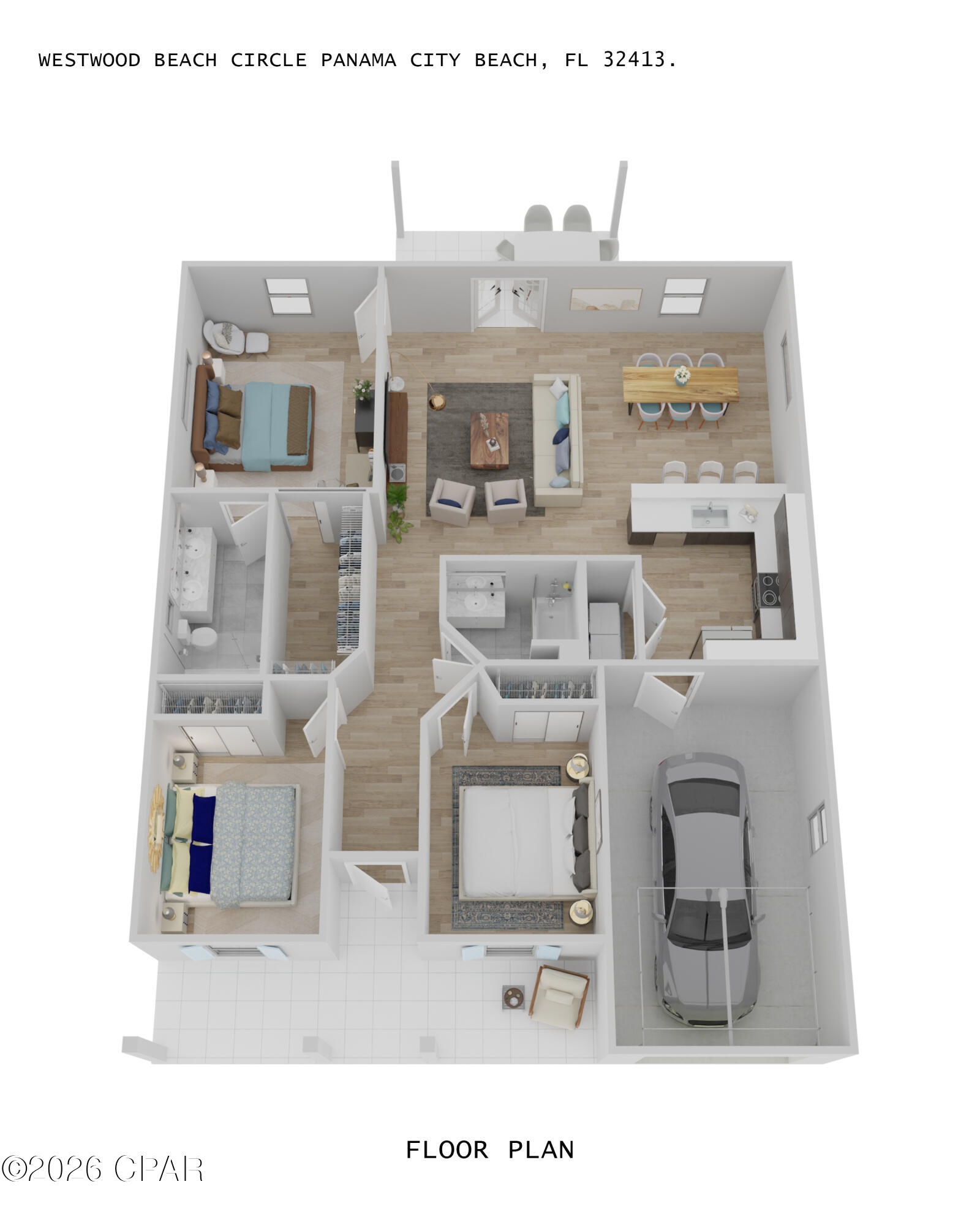 This beautiful new construction 3-bedroom, 2-bath home offers the ideal blend of coastal living, investment potential, and future flexibility. Perfectly positioned on the west end of Panama City Beach, the property is just 5 minutes from the Lake Powell public boat ramp, less than 5 minutes to Camp Helen State Park, approximately 10 minutes to Rosemary Beach and Scenic 30A, and about 15 minutes to Pier Park for shopping, dining, and entertainment. New nearby attractions, including Dolly Parton's Pirate Voyage and Topgolf, further enhance the area's long-term appeal.

Designed with comfort and functionality in mind, the home features a bright open-concept layout, making it well suited for a primary residence, second home, or short-term rental. Interior finishes include durable LVP flooring, stylish tile accents, and abundant natural light throughout. 

Situated on a generous 0.22-acre lot with an impressive depth of approximately 130 feet, this property offers exceptional outdoor potential. The septic system is located in the front yard, leaving the expansive backyard perfectly positioned for a future private pool, outdoor living space, or custom enhancements—an increasingly desirable feature for both homeowners and investors.

With a 1-year builder warranty and a prime location near beaches, boating, and 30A, this home delivers lifestyle, value, and long-term upside in one of the Emerald Coast's most sought-after areas.