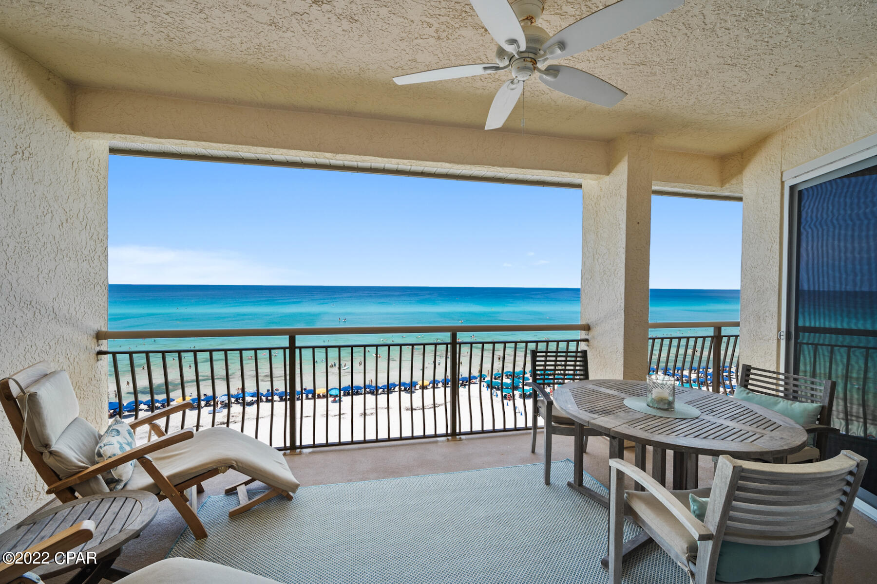 Lifestyle, comfort and location blend seamlessly in this oceanfront paradise. Perfectly situated on the top floor of the coveted High Pointe Resort, the majestic floor-to-ceiling views of emerald green waters of the Gulf of Mexico and snow white sand beach will blow you away from the moment you step in the door. The exceptional, high end, total custom renovation was completed in 2022 and built to the exacting standards of the original owners. This rare beauty masterfully blends style and comfort at every turn. This turnkey property comes fully furnished and is ready for forever memories and offers great rental potential. Located on a private stretch of beach, nestled between Alys Beach and Rosemary Beach, you're minutes to shops, restaurants, golf, boat rentals, fishing, and so much more! Boasting high end designer finishes and furnishings throughout and brand NEW everything.... The updates include a gorgeous kitchen with custom cabinetry, quartz countertops, beautiful glass backsplashes, built in beverage fridge, luxury vinyl flooring, vaulted cypress style ceiling, new fixtures, appliances, and so much more. The master suite offers glorious ocean views, a custom barn door, and new custom bath. The secondary bedroom offers custom built dual, coastal bunk beds, and completely renovated bath. This turnkey property comes fully furnished and is ready for forever memories and offers great rental potential. You will enjoy a one of a kind living experience in this staycation, vacation home that is perfectly located in gated resort community of High Pointe. High Pointe is the epitome of luxury showcasing breathtaking views and world class amenities for the exclusive use of property owners and guests. Enjoy peaceful walks around the serene grounds or grab a bite to eat on-site and enjoy the sunset views at the beachfront Crabby Steve's Bar and Grill. This friendly community has something for everyone. The 15 acre property includes a private beach with boardwalk, a blue lagoon pool, 6 waterfalls, shuffleboard, tennis courts, umbrella rental, bike rental, and amazing activities for all. You will love it here!