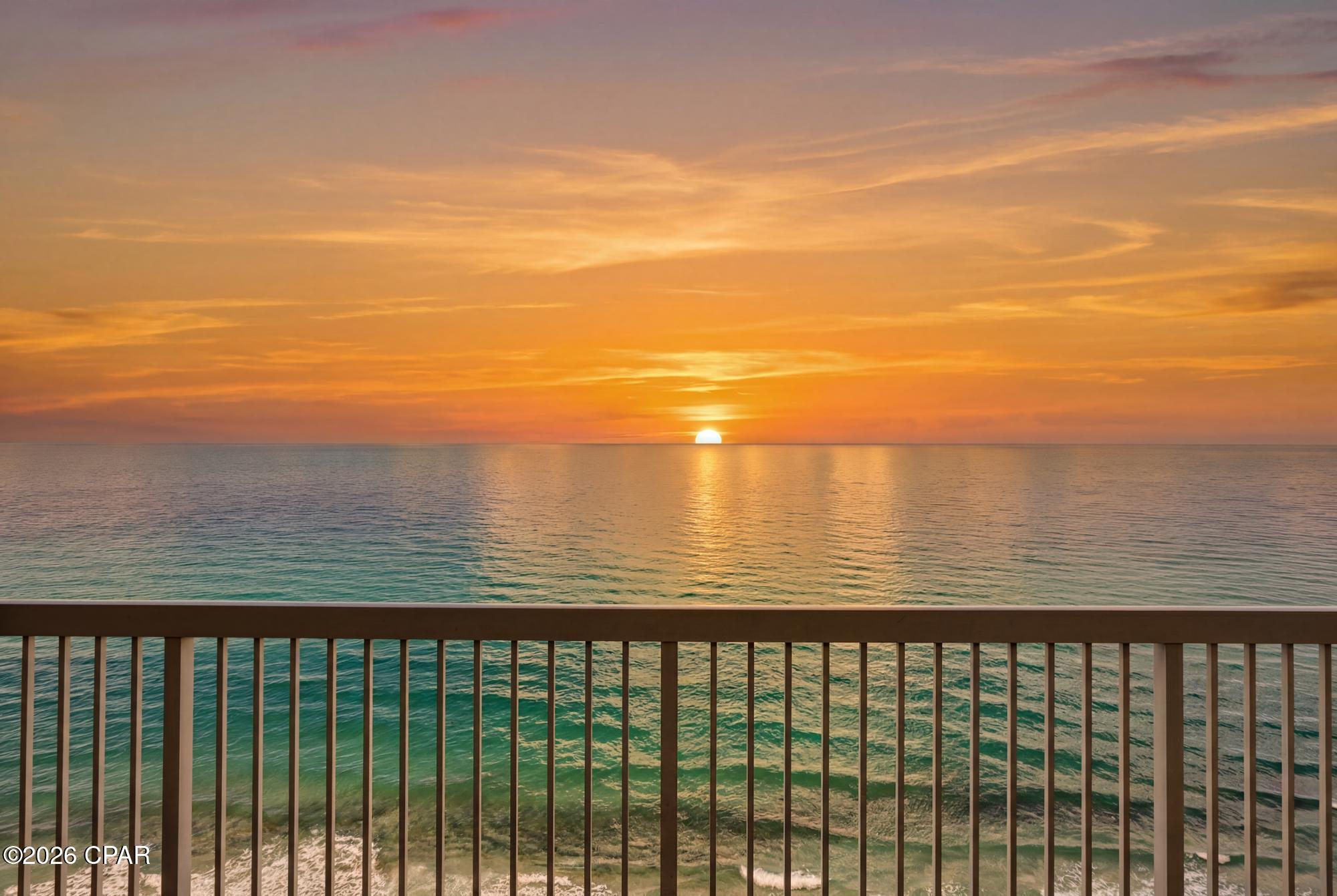 TOP-FLOOR Gulf FRONT PENTHOUSE on the Quiet West End of Panama City Beach! Wake up every morning to breathtaking panoramic Gulf views stretching from the emerald waters off Pier Park all the way to the pristine beaches of Scenic Highway 30A. Perched on the 23rd floor of Celadon Beach Resort, this fully furnished penthouse offers the privacy, peace, and spectacular views that only a top-floor residence can provide.
Whether you're searching for your own beachfront escape, a second home, or a proven turnkey vacation rental, this condo is move-in ready and equipped for immediate enjoyment or income-producing potential.
Inside, you'll find a spacious king primary suite with private ensuite bath, hallway twin bunk beds perfect for additional guests, a queen sleeper sofa in the living room, and a second full bathroom with a tub/shower combination. The fully equipped kitchen is stocked and ready, featuring dining space for six plus additional seating at the breakfast bar.
Recent improvements include a new HVAC system (2025) and water heater (2018), providing peace of mind for years to come.
The highlight of this exceptional condo is the oversized private balcony, where you'll enjoy unobstructed Gulf-front views, unforgettable sunsets, and sweeping vistas east toward Pier Park and west toward the beautiful beaches of 30A. Relax with your morning coffee while watching dolphins swim by or end your day listening to the sound of the waves from one of the highest vantage points on the beach.
Even better, beach service is already paid through October 31, including two beach chairs, one umbrella, and a beach table--allowing you or your guests to start enjoying the sugar-white sand immediately.
Celadon Beach Resort is one of the most desirable resorts on Panama City Beach's quiet west end, offering an ideal balance of peaceful surroundings while remaining just minutes from dining, shopping, and entertainment. Resort amenities include:
Indoor and outdoor swimming pools (outdoor pool heated seasonally)
Two Gulf-front hot tubs
Fitness center
Sauna and steam room
Beachfront grilling area
Covered parking with enclosed pedestrian skywalk
Located just 5 minutes from Pier Park and approximately 15 minutes from the world-famous beaches, dining, and shopping along Scenic Highway 30A, you'll enjoy convenient access to everything while escaping the congestion of the central beach area.
If you've been waiting for an oceanfront penthouse that combines incredible views, a quiet location, strong rental appeal, and true turnkey convenience, this is the opportunity you've been looking for. Schedule your private showing today and experience why so many owners choose Celadon Beach Resort as their favorite place on Panama City Beach.
