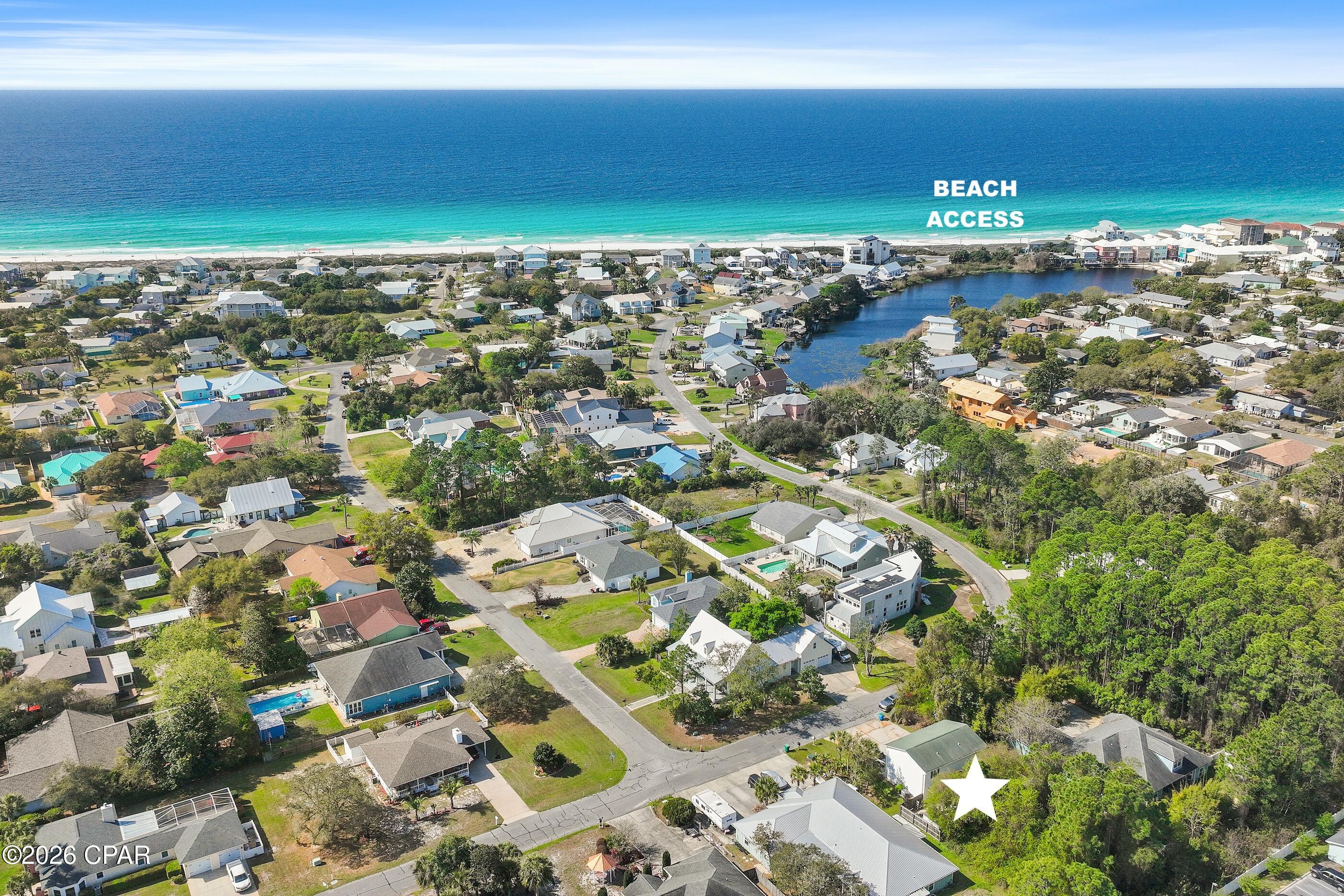 Situated in the Gulf Vista community on the west end of Panama City Beach, this fully occupied duplex offers immediate rental income along with unique future potential. Set on approximately a quarter-acre lot, with over half of the property still available for expansion, additional units, or enhanced outdoor living, this is an opportunity that goes beyond a typical duplex investment. One standout feature of this location is its proximity to the secluded beach access at the south end of Lakeview Drive--an undeveloped stretch of coastline with no homes built directly on the beach, offering a more natural, quiet, and uncrowded experience that's increasingly hard to find. Each unit offers a functional two-bed, one-bath layout, with updates completed in 2021, new windows in 2018.

New hot water heater installed in 21106 in 2025. In 2026, Unit 21104 was further improved with new carpet, fresh interior paint, an updated bathroom, and updated kitchen flooring, along with washer, dishwasher, range, and hood, featuring white appliances.
Unit 21104 includes stainless steel appliances, washer and dryer, interior paint, a remodeled bathroom, water heater, carpet, and a rocked backyard with an 8'x10' storage shed.
Positioned on the west end of Panama City Beach, this property enjoys convenient access to the dining, shopping, and charm of Scenic Highway 30A, while still being just a short drive to Pier Park to the east--offering the best of both lifestyles.
With vacation rentals restricted per deed, this property is well-suited for stable, long-term rental income while still benefiting from a highly desirable coastal location.