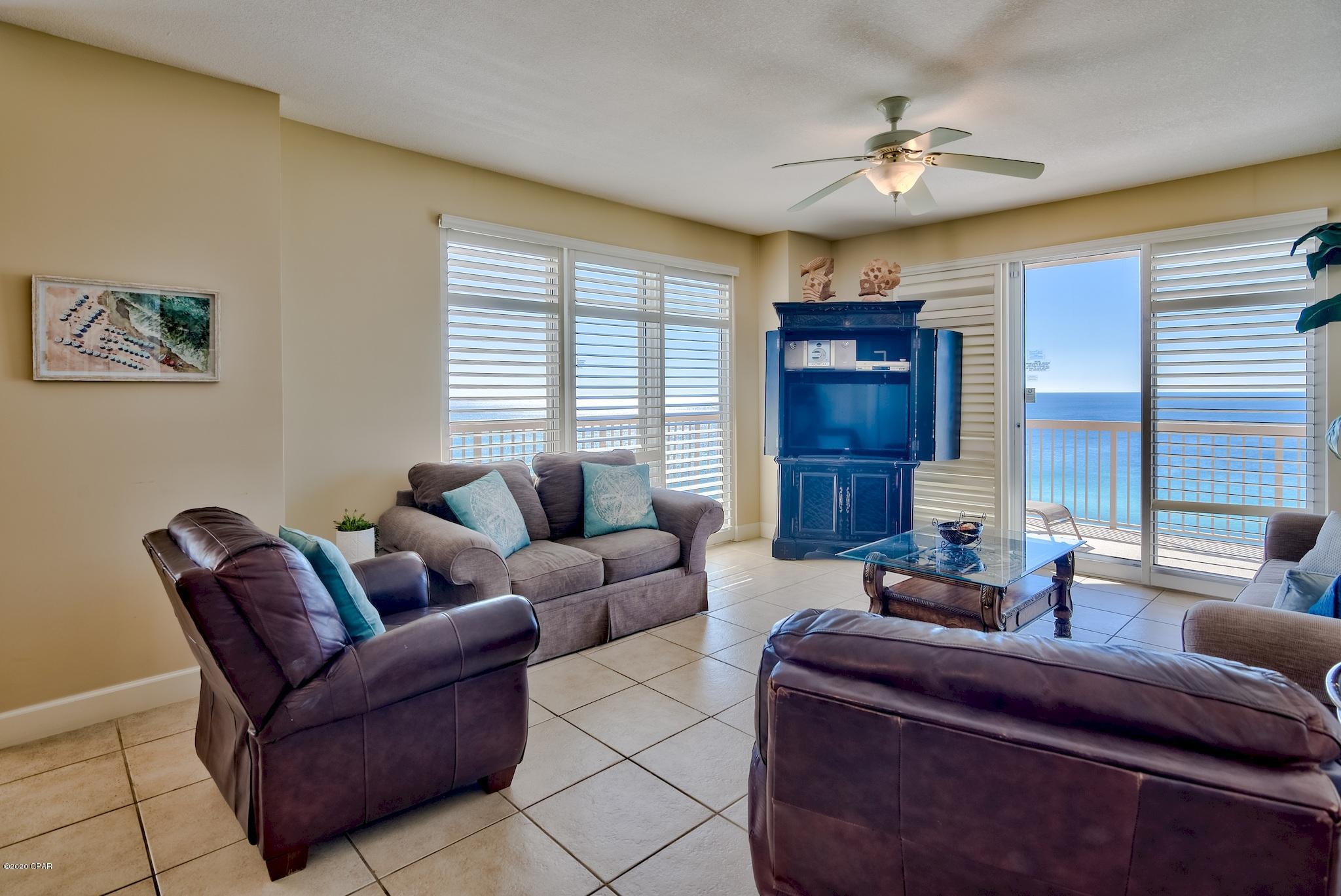 Phenomenal opportunity to own a 3-bedroom, 3-bath East end corner unit. Corner units rarely come on the market and this will not last long! Large windows and doors surround the unit bringing in great natural light and stunning views of the Gulf of Mexico. The spacious wrap-around balcony can be accessed from the living area or master bedroom and is the perfect place to relax, entertain and enjoy outdoor dining. Enjoy views of the Gulf of Mexico, shimmering white sand beaches and the expansive pool area. Exquisite details and features abound in this breathtaking unit. Interior details include an open floor plan, custom plantation shutters throughout, beautiful tile floors and stylish decor. This luxury unit is being sold fully furnished and decorated and is a prime turn key investment! There is a great formal dining area with views of the Gulf and an open kitchen with granite countertops, tile floors, and ample cabinets. The wrap-around granite breakfast bar is perfect for casual dining. The Gulf front master bedroom is separate from the other two bedrooms for added privacy. The master is very spacious with direct balcony access, custom plantation shutters, walk-in closet and en-suite bathroom. Enjoy your morning cup of coffee on the balcony while taking in the views. The en-suite master bath offers tile floors, double vanity, soaking tub to unwind in and a separate walk-in shower. There are two guest bedrooms - one with Gulf views and an en-suite bathroom and the additional guest bedroom has a separate bath nearby. There is a laundry room with a full size washer and dryer and extra storage. This unit is currently on a vacation rental program and grossed $32.6k in 2019 but could do more as projected revenue is $43.2k. 

Sunrise Beach has luxurious amenities including: 2 elevated Gulf front pools, one heated seasonally, 2 spas, large sun deck, spray park, owners lounge with full kitchen, Gulf front exercise room, theater, plenty of underground parking, Gulf front gas grills, 330 ft. of beautiful white sandy beachfront. An onsite seasonal beach service is available that rents beach chairs and umbrellas and a variety of watersports including jet skis, catamarans, paddle boards, banana boat rides and parasailing! Sunrise Beach is a deluxe 25-story Gulf front complex with 275 units. It is located just east of Pier Park (approx. 1 mile) and only a short drive to Frank Brown Recreation Center and Gulf World marine park. Paradise awaits!