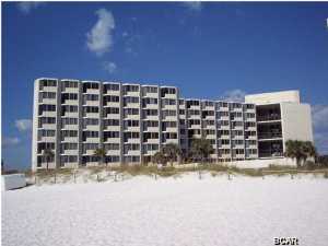 Great fully furnished gulf front condo in Panama City Beach, Florida. This is one of the units located right on the corner closest to the beach. There is even a stairwell right near the unit so you don't have to wait on the elevator to get to the beach or pool. This complex features washers/dryers on various floors, large pool, kiddie pool, an elevated sun deck, and snack bar. Come see this fabulous condo while it is still available. (all information approximate, if important please verify)