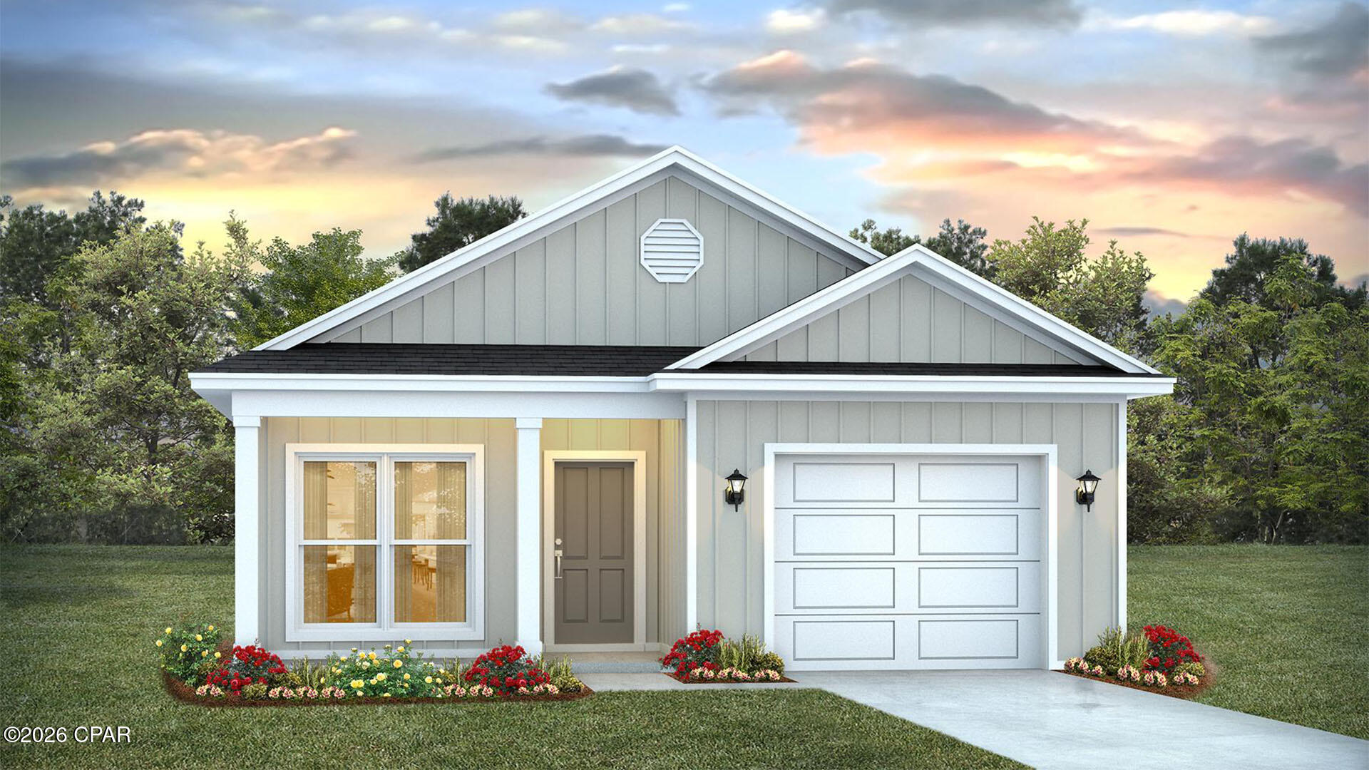 Welcome to the Ryker Plan, one of our new plans at Liberty I Panama City, Florida. The Ryker is a spacious single-story home with 1,443 square feet of comfortable living. This beautiful home offers 3 bedrooms with 2 bathrooms, and a 1-car garage. Met with a cozy covered porch as you enter the home, The foyer welcomes you with beautiful EVP flooring which spans throughout the home in the main areas and bathrooms. Right by the front door is a bonus area which can serve as an office or a creative space. The hallway leads to the garage and laundry room into the open kitchen and living room area and the second and third bedrooms with the second bathroom in between. Each bedroom boasts plenty of space and sizeable closets for organization with soft carpet flooring.

The kitchen includes an island for extra counterspace and seating with granite countertops, stainless steel appliances, and beautiful white cabinetry. Natural light illuminates this main area for your family and friends to enjoy. Nearby, covered patio access is located by the primary bedroom and the dining area. The spacious primary bedroom features its own bathroom complete with double vanity granite countertops, a large walk-in closet, and a relaxing shower. In addition to all the features and amenities our Ryker plan offers, each is built with our Smart Home technology package, designed to bring the ease and convenience of life right to your fingertips.

On the outside of this popular plan, you will see durable vinyl siding, a rear patio to enjoy the spacious back yard and the beautiful Florida weather. Our Liberty community features underground utilities making it less susceptible to damage from severe weather leading to fewer outages and more reliable service. Residents of Liberty can enjoy exclusive access to two amenity centers, complete with two pools, a children's splash pad, two playgrounds for endless fun, a well-equipped fitness center, two pickleball courts and a basketball court to name a few things. To learn more about this home for yourself, call us to get connected today!