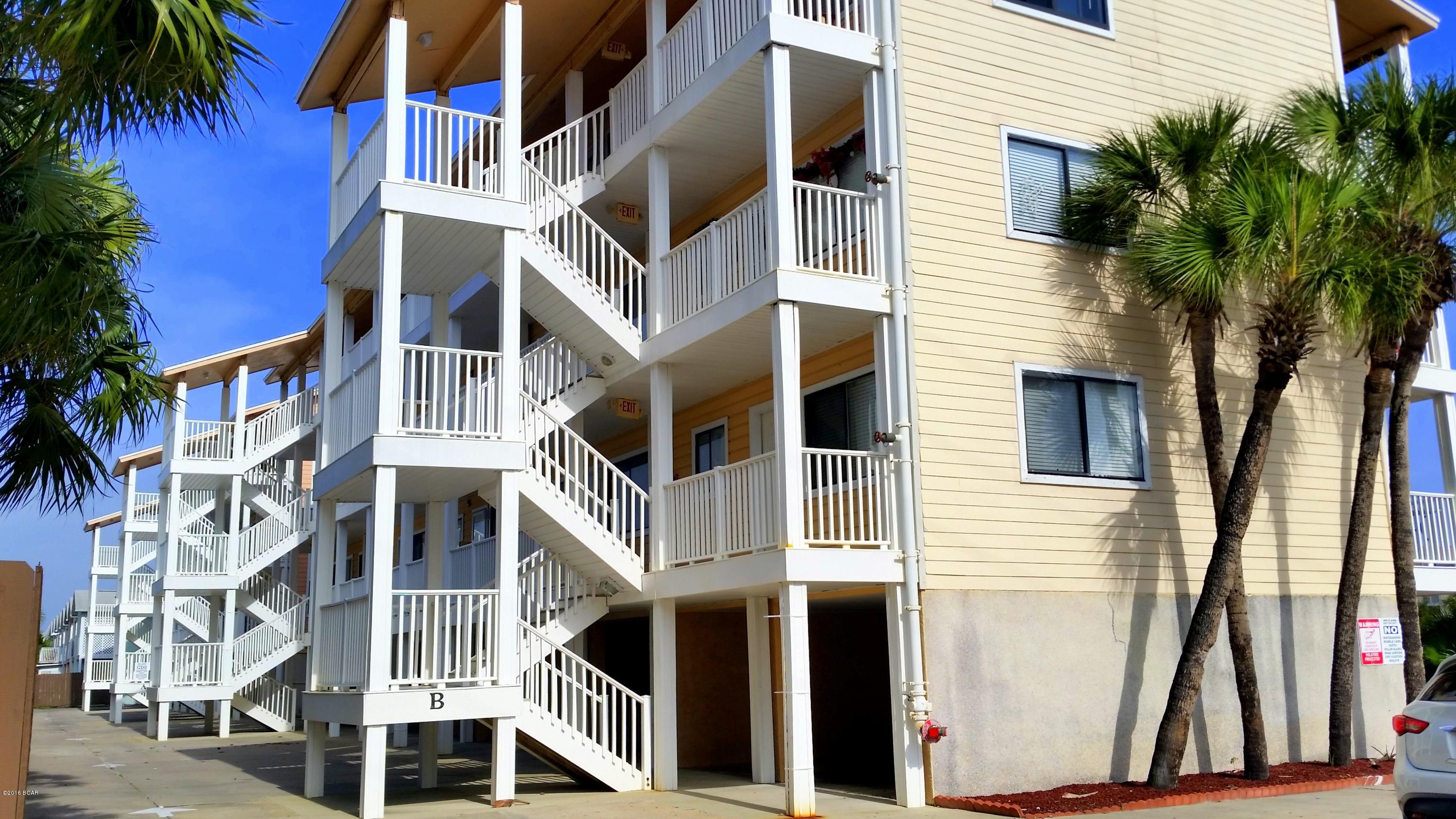 For rent. Sand Castles Villa Condominium located just one block from the nearest beach access and 1 mile from Pier Park, this one bedroom, one bathroom unit was recently updated and move in ready. The unit features an updated kitchen with granite counters, custom cabinetry and stainless appliances with front loading washer/dryer included as well. The condo has an open floor plan concept with the living and kitchen area as one large room. There is ceramic tile floor throughout the condo and it was freshly painted. The master bedroom has an en suite bathroom updated with new vanity and fixtures. The master balcony overlooks the pool and Sand Castle Villa grounds. Rent includes Basic Cable, Water/Sewer, Garbage and Pest Control. **No Pets Allowed**  Age, Sq Ft and all measurements are approx.