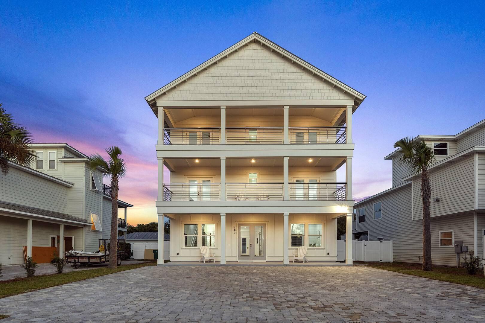Welcome to your newly built, dream coastal retreat, located in the heart of the desirable Crystal Beach neighborhood of Destin, Florida. Rental Income Projections are $287k+ for 2025. 
This stunning three-story new construction home which was completed November 2023, offers the epitome of modern & coastal living with eight bedrooms, providing ample space for family gatherings, entertaining guests, or hosting unforgettable vacations!  Enjoy this high-revenue investment property, which was strategically designed and furnished to optimize short term rental opportunity. Notable features include a private, 15 X 30 salt water pool & spa, spacious back porch and backyard area great for outdoor entertainment, ample parking for up to eight vehicles, and three separate living areas one of which doubles as a game room and bunk room. As you go through the front door, you are greeted by a light-filled, open-concept living space creating a bright and inviting atmosphere. The dining area seamlessly adjoins the spacious living room, creating a perfect space for socializing and relaxation. The kitchen features shaker style cabinets, coastal blue subway tiled backsplash and a center island for casual dining. The first floor also features a wet bar area off of the living area, the laundry area, and hosts two spacious bedrooms one of which is complete with a private en-suite bathroom featuring modern fixtures, soaking tub and a stunning walk-in shower.
Ascend the staircase to the second floor, where you'll find four additional bedrooms, each thoughtfully designed with comfort and style in mind. Each of the bedrooms also feature access to the covered balcony areas and their own en-suite bathrooms. The second-floor lounge area provides a cozy retreat for reading or watching movies.
The third floor is a haven for entertainment and relaxation. Here, you'll discover a spacious game room, perfect for family game nights or hosting gatherings. There are also two sets of built in bunkbeds.
One of the most enticing features of this home is its proximity to the Shirah Street Beach Access. A short stroll or bike ride takes you to the pristine white sandy beaches and emerald waters of the Gulf of Mexico, allowing you to savor the beach lifestyle with ease.
Experience the epitome of luxury coastal living in this meticulously designed and crafted new construction home in Destin's Crystal Beach subdivision. There is No HOA! Walkthrough Video Link - https://youtu.be/su7-wAvM9hQ