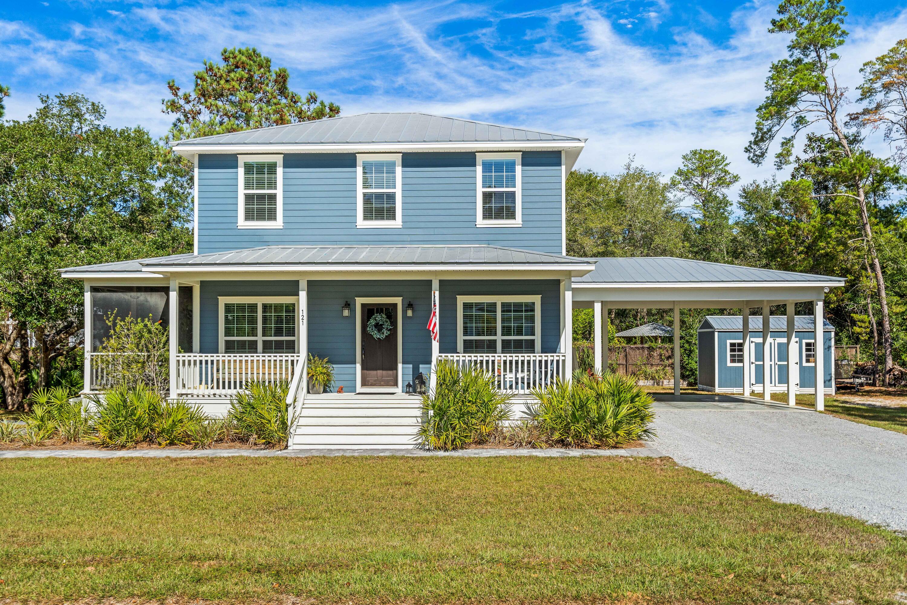 Introducing: 121 Carlos Court. A custom 2310 sf home featuring 3 BD/BR, bonus room, office and surplus of storage space. This wonderfully appointed home is nestled on over a half an acre close to Eden Garden State Park in Point Washington- offering a peaceful escape all within minutes of the white sandy beaches, fresh seafood restaurants, and shopping on 30a. 
 
A charming front porch invites you into a spacious and open floor plan featuring plenty of windows, an abundance of natural light as well as views of the beautiful wooded surroundings.  The spacious kitchen with quartz countertops and stainless steel appliances leads to a screened in outdoor porch where you can enjoy the peace and quiet of this serene and private setting.  The backyard provides an underground pool, a beautiful  dining area, and a fire pit for cooler nights to enjoy with family and friends. Each and every bedroom has its own ensuite bathroom, and the additional two rooms could be utilized as a bonus room and office delivering an outstanding use of space. Large carport and shed outside for additional storage. 
 
No HOA! Nearby Point Washington State Forest with close by walking trails, and boat landing near Eden Garden is within a few blocks.  Come view this wonderful home today.
 
**Buyer is responsible for personally verifying details about this property. All information contained on the listing is believed to be accurate but not guaranteed.
