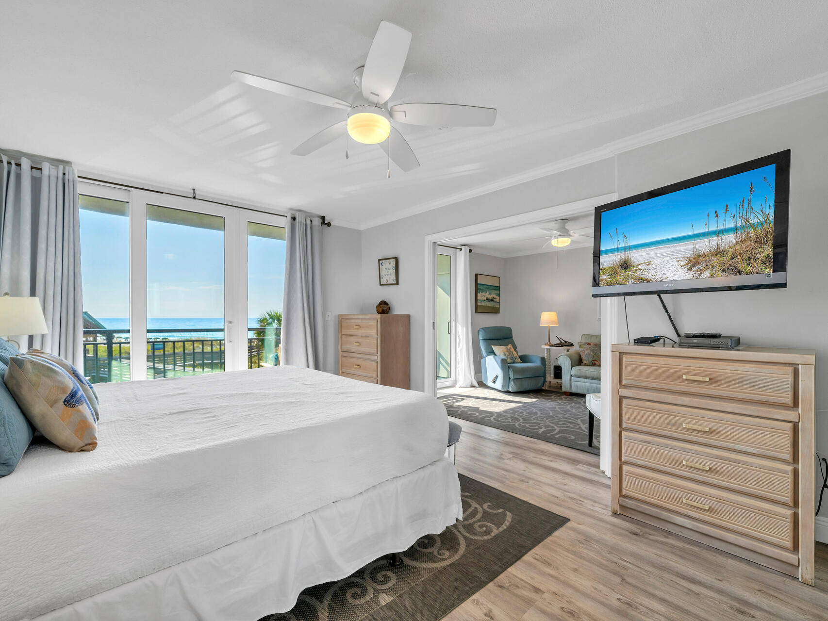 MOTIVATED SELLER! Enjoy the best of beachside living at this impeccably updated fully furnished 2BD/2BA gulf view condominium at Nautilus on Okaloosa Island. Thoughtfully designed to capture stunning gulf views throughout, this spacious residence boasts open concept living with sliding doors that seamlessly connect the interior to the breathtaking scenery outside. The split bedroom layout ensures privacy and comfort, making it perfect for families or guests.

The primary suite features a luxurious king-sized bed and an ensuite bathroom, recently remodeled with sleek coastal finishes including a gorgeous tiled walk-in shower and a dual vanity with glass backsplash. The large guest bedroom comfortably accommodates both a queen and full-size bed and offers direct access to an updated full bathroom. Find modern stainless-steel appliances in the large kitchen with ample white cabinetry, granite countertops, and a breakfast bar, and enjoy the convenience of an in-unit washer and dryer.

Whether you're sipping morning coffee on your balcony or taking a short stroll to the pristine white sand beach, this condo offers the ultimate gulf side retreat. Nautilus Condominiums provides top-tier amenities including private beach access, a seasonally heated swimming pool, grilling area, and proximity to popular restaurants, shopping, and attractions. With the capacity to sleep up to 8 guests, this unit is ideal for a vacation rental, second home, or full-time living. A must see!