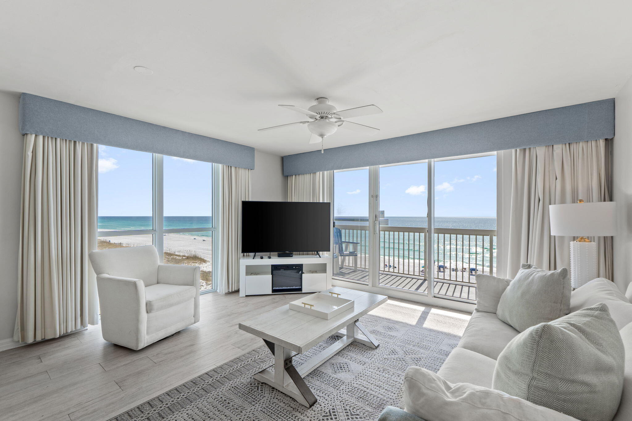 Experience gulf-front living at its finest in this rare, highly sought-after corner condominium at Pelican Beach Resort in Destin, Florida. One of only 19 corner units in the building, this 5th floor two-bedroom, two-bath condo offers over 1,000 square feet of beautifully updated living space designed for comfort, style, and unobstructed beach views.  Step inside to find a meticulously maintained retreat featuring tasteful updates throughout and two private balconies where breathtaking views of the Gulf of America stretch endlessly before you. Enjoy morning coffee with the sound of rolling waves and sunsets that paint the sky from every angle of this sun-filled end unit. Recent upgrades include a new HVAC system installed in 2025, ensuring year-round comfort and peace of mind. With a strong history of proven rental income, this unit is an exceptional investment and an idyllic personal escape.  Pelican Beach Resort is a premier beachfront destination offering top-tier amenities including multiple pools, a hot tub, onsite restaurant, parking garage, gated entry, and deeded beach access. Perfectly located across from Big Kahuna's Water Park and just a block from grocery stores, shopping, and an array of dining options, convenience meets coastal luxury in the heart of Destin.  This exclusive corner unit embodies everything that makes beachfront ownership extraordinaryrare availability, stunning views, and exceptional rental performance. Don't miss your chance to own a piece of Destin's Gulf-front paradise at Pelican Beach Resort.