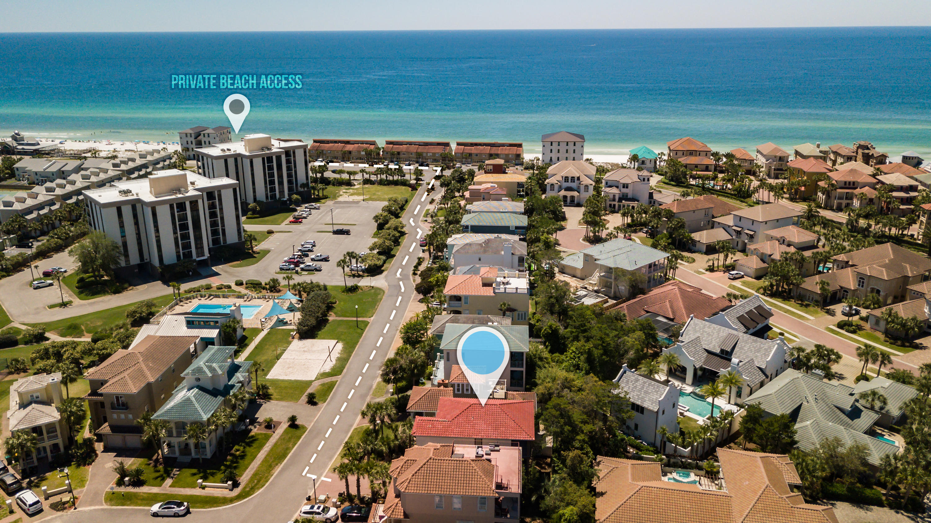 Location Location Location! This pristine & luxurious 3 story Destin oasis is coastal living at its finest. Just steps away from your private deeded beach access which leads you to the sugar white sandy beached on the Gulf of Mexico. Located in the highly sought after subdivision of Terra Cotta Terrace which is full of amenities to include a large pool, tennis courts and sandy volleyball courts. This Destin beach home greets you with an elegant winding staircase the moment you enter. Balconies on every floor, on both the front and back of the home allow cool ocean breezes from the east and west to penetrate the home. Enjoy magnificent sunsets from your westerly facing balconies or stroll down the boardwalk and catch a happy hour special at one of the numerous beach bars. The main living level of the home features a spacious kitchen with a large eat in breakfast bar, granite counter tops and stainless steel appliances. The open floor plan allows  plenty of space for large families and vacation rentals. This home comfortably accommodates 24 people. Tons of natural light pours through your Anderson windows and doors which are rated for 140 mph winds. The exterior of the home features over a dozen lush tropical palm trees and landscaping that is designed for minimal up keeping. The paver brick driveway features plenty of parking. This home was freshly refurbished in 2019 with fresh new painting, a new living room sectional, new furnishings and decor. The low HOA fees of this neighborhood make this an ideal second home or vacation rental investment. Reference the attached documents for a breakdown of the bedrooms and floors. This home is being sold fully furnished and equipped and is ready for you to enjoy your summer at the beach and also enjoy the rental income investment. Don't miss this Destin Beach house just 500 feet to gorgeous beaches and world class fishing.