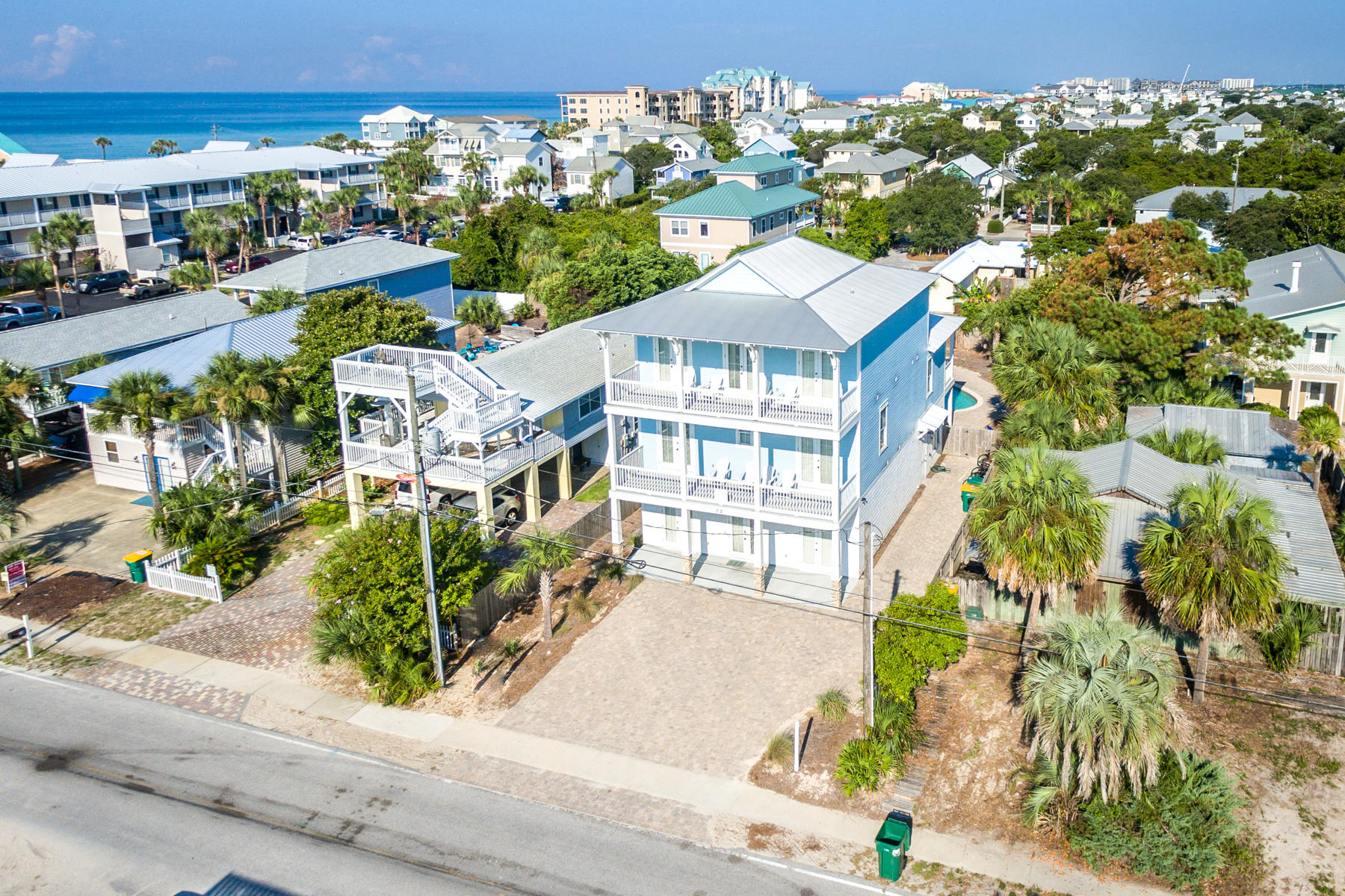 Nearly new construction, 6 bedrooms, current dcor and steps from beach access in the heart of Crystal Beach! The first-floor kitchen/living/dining open floor plan, with shiplap ceiling, invites entertaining and leads straight to the backyard pool and grilling area. A second floor living area ensures privacy and room for a crowd. The first-floor cook's kitchen includes a large island that can host multiple chefs and gatherings, a gas range and a bar area complete with wine cooler. Each of the six bedrooms have access to a covered porch and enjoy it's own ensuite bath. The bunk room ensures fun-filled dreams with sleeping for four. The impressive master bedroom boasts a beautiful rustic wood ceiling, a sitting area and wet bar for early morning coffee. Enjoy Gulf views from the balcony. The large master bathroom allows for spa-style relaxation with a soaking tub and separate shower. The private pool and outdoor area provide space for sunning and swimming after a day at the beach.  Two tankless Rinnai water heaters ensure your guests never run out of hot water! While this is the perfect income-producing vacation rental, the current owners have elected to limit rentals and enjoy the home. There's plenty of time to book 2020 to full capacity. This property is projected to produce an impressive $155,000 in gross vacation rental income.  Crystal Beach is conveniently located in the heart of Destin close to restaurants, shopping, golf and water sports.