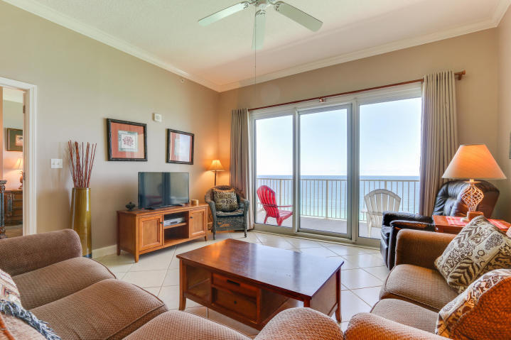 ABSOLUTELY STUNNING!! PERFECT ELEVATION! LARGE FLOOR PLAN, BEAUTIFUL! THIS IS A MUST SEE!!! Enjoy breathtaking Gulf front panoramic views from your balcony in this spacious 3bed/2bath condo located directly on the beach! Pamper yourself with the luxury and elegance you deserve in this low density development that gives you an intimate setting on the sugary white sands of Panama City Beach. Open floor plan, roomy kitchen with beautiful granite counter-tops, stainless steel appliances, hard surface flooring (18-inch tile laid on the diagonal), and crown molding in living area. Over-sized Gulf front master and large bath with double vanities, Jacuzzi tub, and separate walk-in shower.