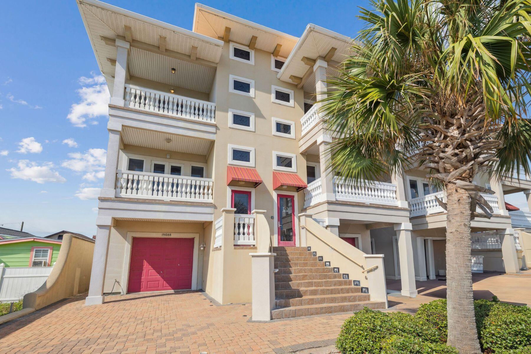 Enjoy preserved gulf views and the sound of waves from this five-bedroom townhome, perfectly positioned just steps from the beach. Spend your days on the sand or relaxing in the private courtyard, complete with a pool and spa. Open the doors to any of the four covered terraces, with two offering unobstructed views of the gulf, and soak in the fresh sea breeze.

The pavered driveway provides ample parking and leads to a charming stained-glass entry. Inside, the first floor features an oversized air-conditioned garage with elevator and interior stair access, as well as a cabana-style guest studio complete with a full kitchen, bunk beds, ensuite bath, and direct pool access- perfect for extended family or guests. On the third floor, an open-concept living area is framed by expansive picture windows that showcase the gulf. The kitchen seamlessly flows into the dining and living areas, providing seating for both casual and formal gatherings. This level also includes a guest bedroom with a private bath and balcony.

The second floor features three additional bedrooms, each with an en-suite bathroom, as well as a laundry room for added convenience.

While the home offers incredible views and ample space for family and guests, it also presents an excellent opportunity to update and personalize its full potential. Conveniently located next door to Thomas' Donuts, and just down the street from the Carousel Supermarket. Pier Park is 3 miles away with movies, restaurants and shops and Scenic Highway 30A, just 6 miles away offering a plethora of activities. This is coastal living at its finest.