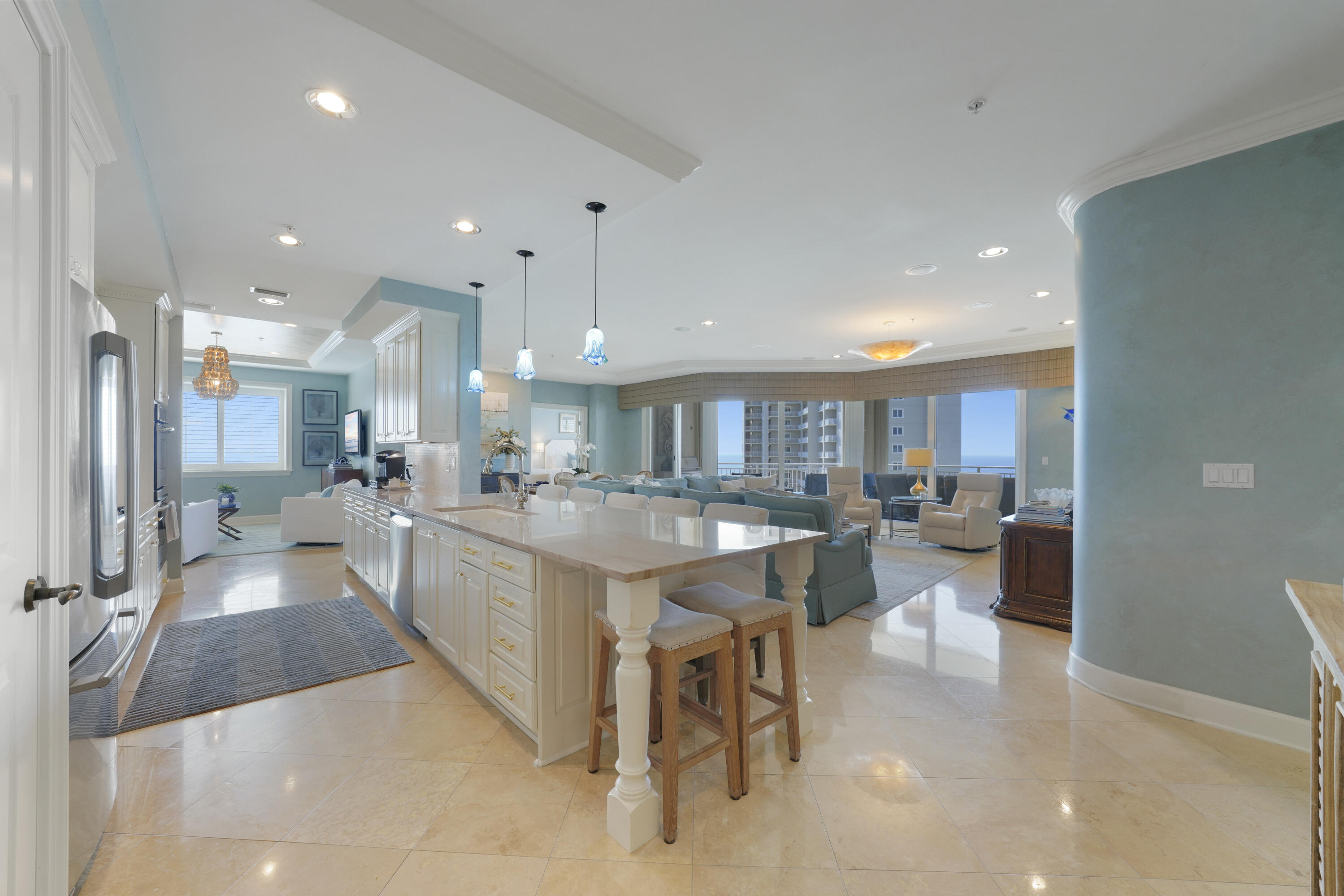 Discover the epitome of beachfront living in this luxurious, rental-restricted 4-bedroom, 4-bathroom condo in the heart of Miramar Beach. Spanning 3,030 sq. ft., this stunning residence offers breathtaking views of the Gulf of Mexico and exceptional comfort. Situated on the 14th floor of Grand Dunes II, this Villa enjoys an elevated 16th-floor perspective, providing fantastic panoramic views and is being offered ''Sold Furnished.'' As the largest Villa in all of Grand Dunes II, this property is impeccably maintained. Upon entering, you'll be welcomed by an open-concept living space, perfect for entertaining. The living area features floor-to-ceiling windows that flood the space with natural light and offer sweeping views of the Emerald Gulf waters and the sugar-white sands of South Walton. The Villa boasts honed, sealed, and polished travertine flooring throughout the private foyer, living areas, kitchen, family room, hallways, and bathrooms.
 
The gourmet kitchen is a chef's paradise, featuring top-of-the-line stainless steel appliances, a 5-burner natural gas cooktop, double ovens, soft-close drawers, an ice maker, newly updated Quartzite countertops and bar seating for seven, a modern sink with upgraded plumbing fixtures, and custom-painted cabinets. Other notable features include 9.5' ceilings, "super quiet" interiors, pre-wiring for the latest security and audio/visual systems, solid wood interior doors, and oversized glass windows with stunning Gulf views.  

The Primary Suite serves as a private retreat, complete with "His & Hers" walk-in closets, trayed and coffered ceilings, and a cozy sitting area. The Primary Bathroom boasts dual granite vanities with upgraded plumbing fixtures and soft-close drawers, a dual head shower, a spa-like jetted soaking tub with travertine surround, and a separate water closet. 

Step onto the expansive 11-foot-deep Gulf front balcony, featuring over 350 sq. ft. of space, a built-in natural gas grill, and protection by "Hurricane Shutters." 

Grand Dunes offers: "Super Quiet Interiors", 24 hour security, gated entry, lush landscaping, 3 levels of gated underground parking for owners, grand lobby, semi-private elevators leading into your private foyer, private heated pool & hot tub, Owner's Lounge with Gulf front Fitness Room, Overflow suites for guests, 200' of deeded beach, serene streams, majestic waterfall and a Lagoon Style Gulf front pool area with Hot Tub shared by both buildings and Beach Service.

Grand Dunes is the Emerald Coast's Most Desired Rental Restricted Beachfront Development!

Call us today to schedule your private viewing of this gorgeous Villa!