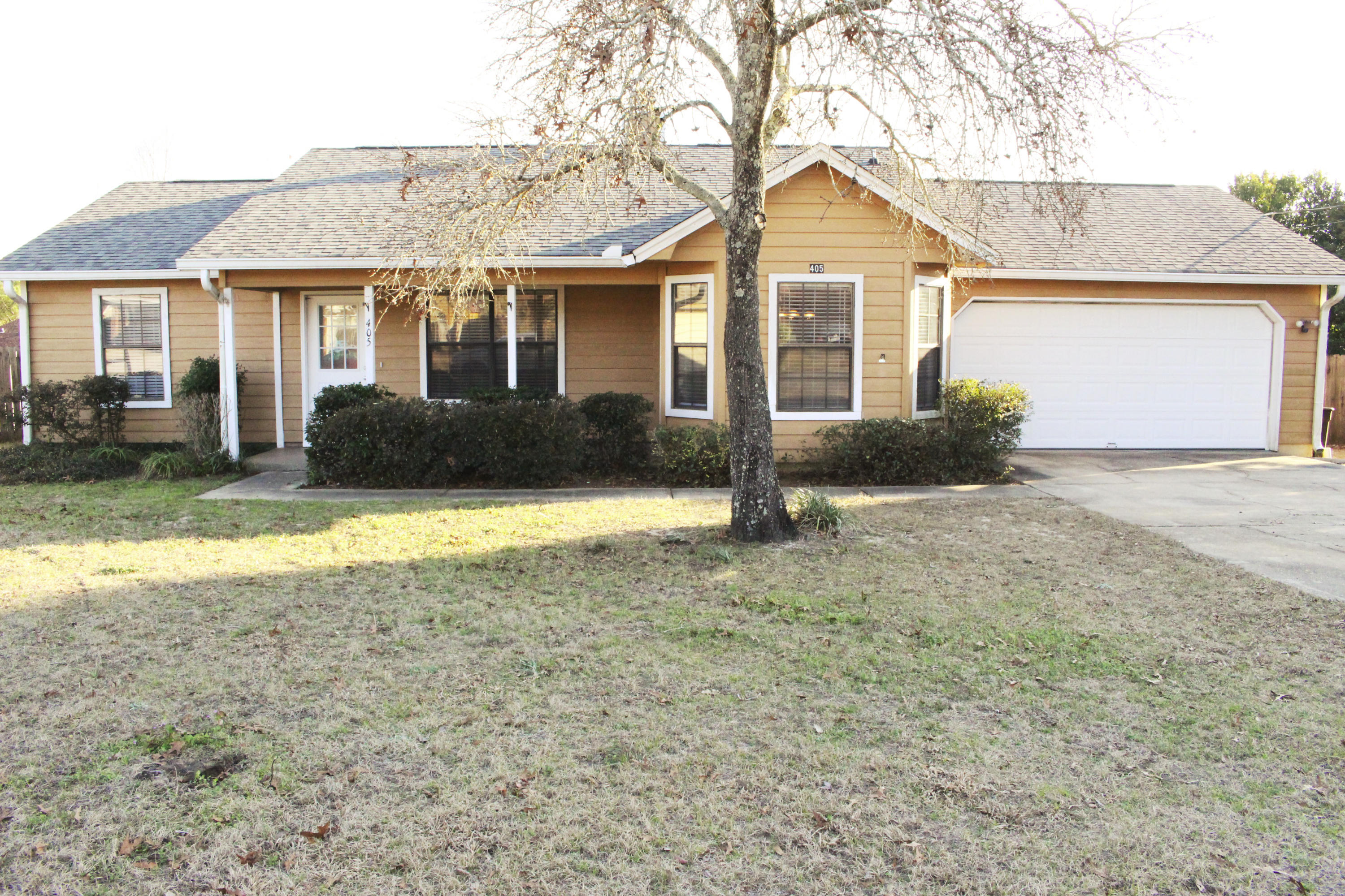 Centrally located in south crestview, close to Eglin, Duke Field and 7th Group bases. New wood floors and bathrooms tiled. A Wood-burning fireplace in the living area. His and hers walk-in closets. Neutral paint throughout. Lots of kitchen cabinets with a pantry. Fenced in yard with a large deck off the back of the house. Oversized 2 car garage.