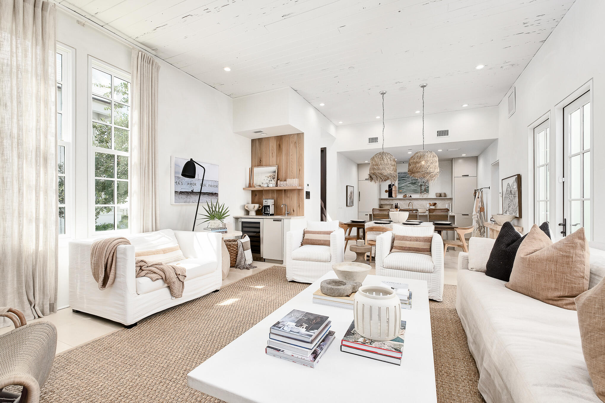 Beautifully designer renovated and furnished property in Alys Beach! This home is situated on the corner of Caliza Lane & Featherbed Alley, just steps to the Caliza pool and restaurant. Incredible views of the unique Alys Beach architecture from the expansive roof top terrace. Ultimate relaxation will be achieved in the many outdoor living spaces including the private first floor courtyard which features a pool surrounded by a mosaic backsplash and fountain. Offered fully furnished, this 4 bedroom, 4.5 bath home is tastefully done and ready to enjoy! The thoughtful layout encompasses an open living/dining space as well as two master suites with two additional guest bedrooms all with ensuite bathrooms. Beautifully designer renovated and furnished property in Alys Beach! This home is situated on the corner of Caliza Lane & Featherbed Alley, just steps to the Caliza pool and restaurant. Incredible views of the unique Alys Beach architecture from the expansive roof top terrace. Ultimate relaxation will be achieved in the many outdoor living spaces including the private first floor courtyard which features a pool surrounded by a mosaic backsplash and fountain. Offered fully furnished, this 4 bedroom, 4.5 bath home is tastefully done and ready to enjoy! The thoughtful layout encompasses an open living/dining space as well as two master suites with two additional guest bedrooms all with ensuite bathrooms. The additional master suite includes a wet bar and connects to the outdoor terrace perfect for watching the infamous 30A sunsets. The two-car garage is exceptional storage for bicycles & beach gear. Alys Beach offers the highest level of luxury along the coast, inspired by the architectural styles found in Bermuda & Antigua. This home is a must see!