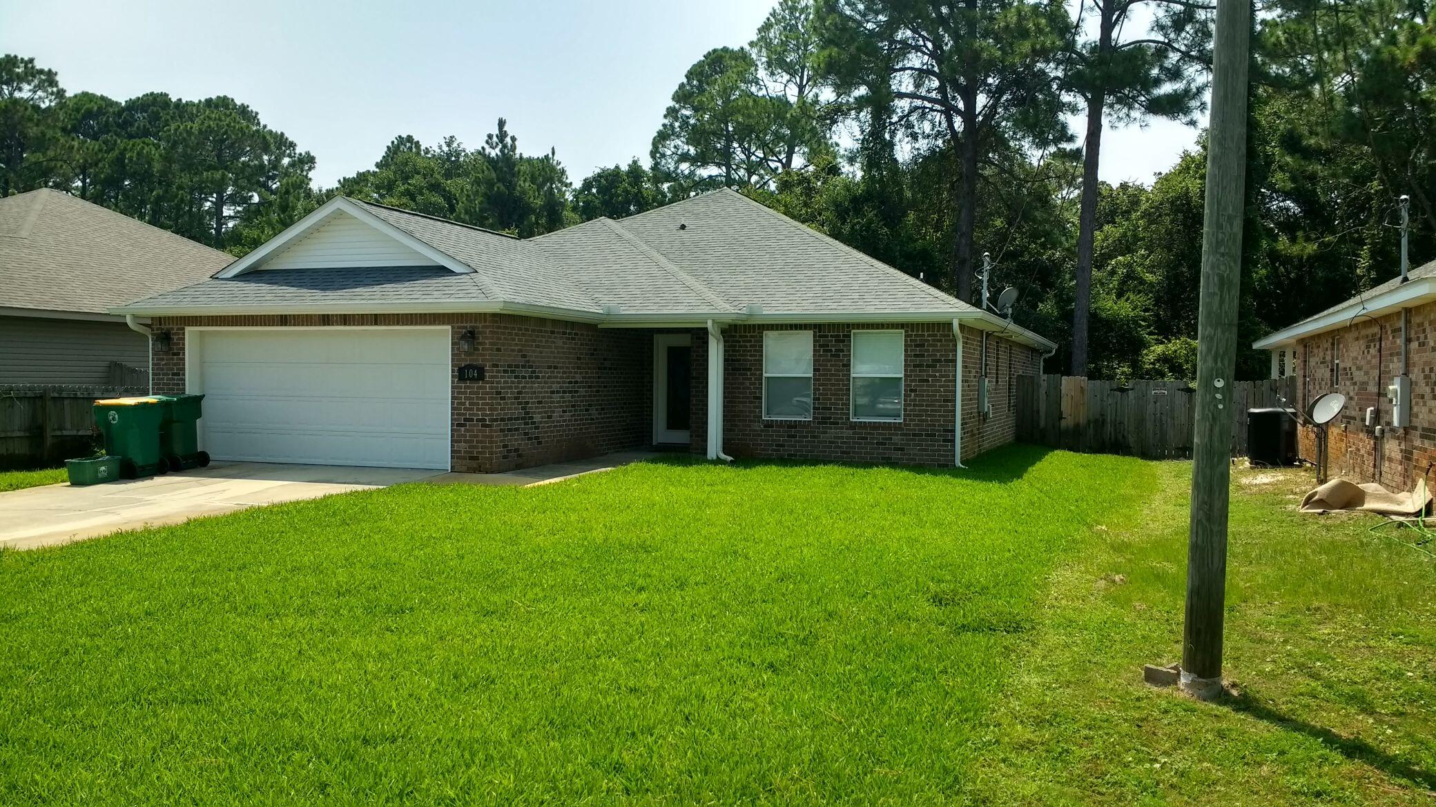 Available now! 3.8 miles to Hurlburt AFB, newer 3/2 freshly painted brick home. Large master suite with dual walk in closets both with built ins. Large great room with dining area, kitchen with stainless steel appliances and granite counters. Generous sized second and third bedrooms with second bath. Washer, dryer, mower included for tenant use, small dogs with owners permission and $350 non refundable pet deposit. NO CATS, NO SMOKING on property. Call to view this great home today!